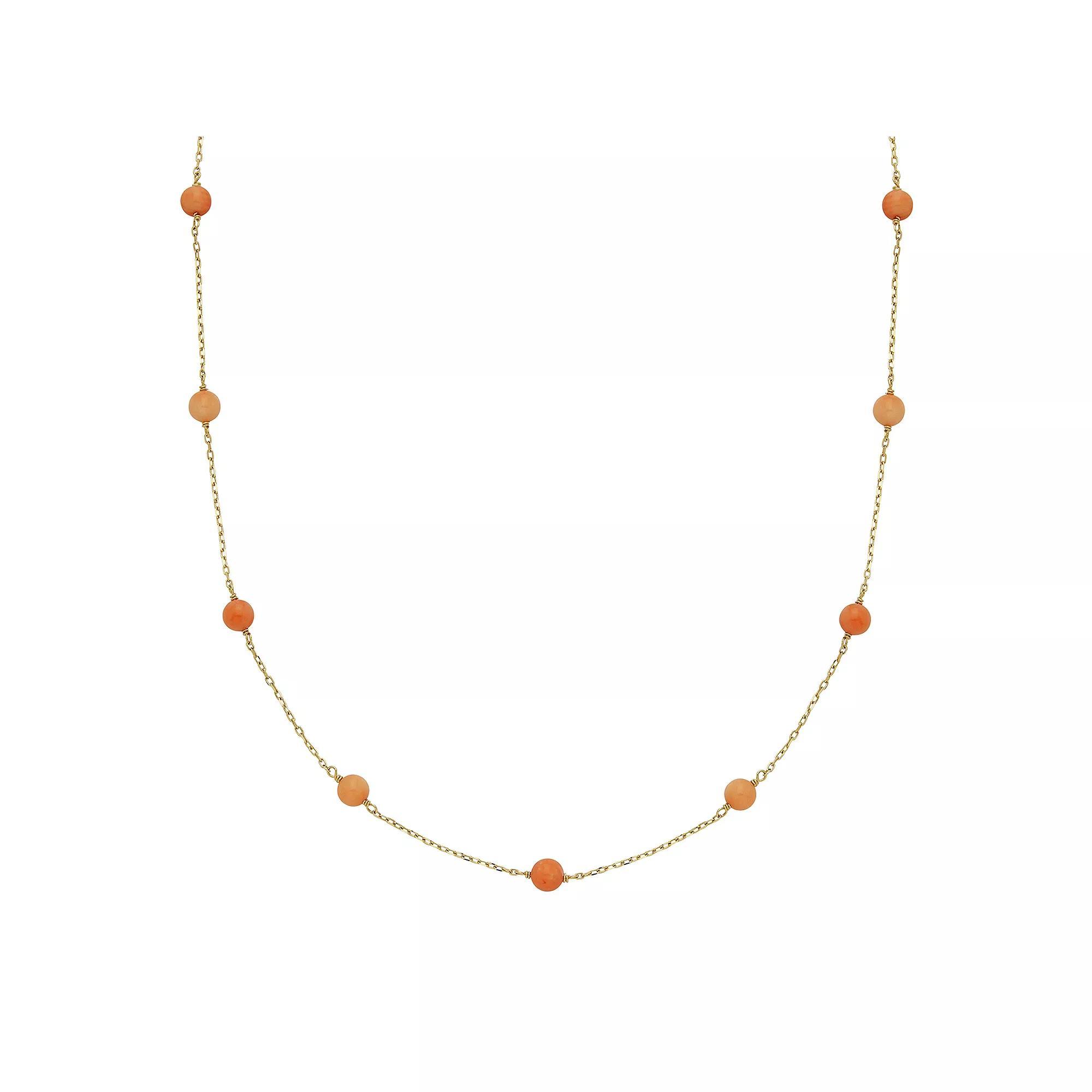 14k Gold Coral Station Necklace, Women's, Size: 17", Pink Product Image