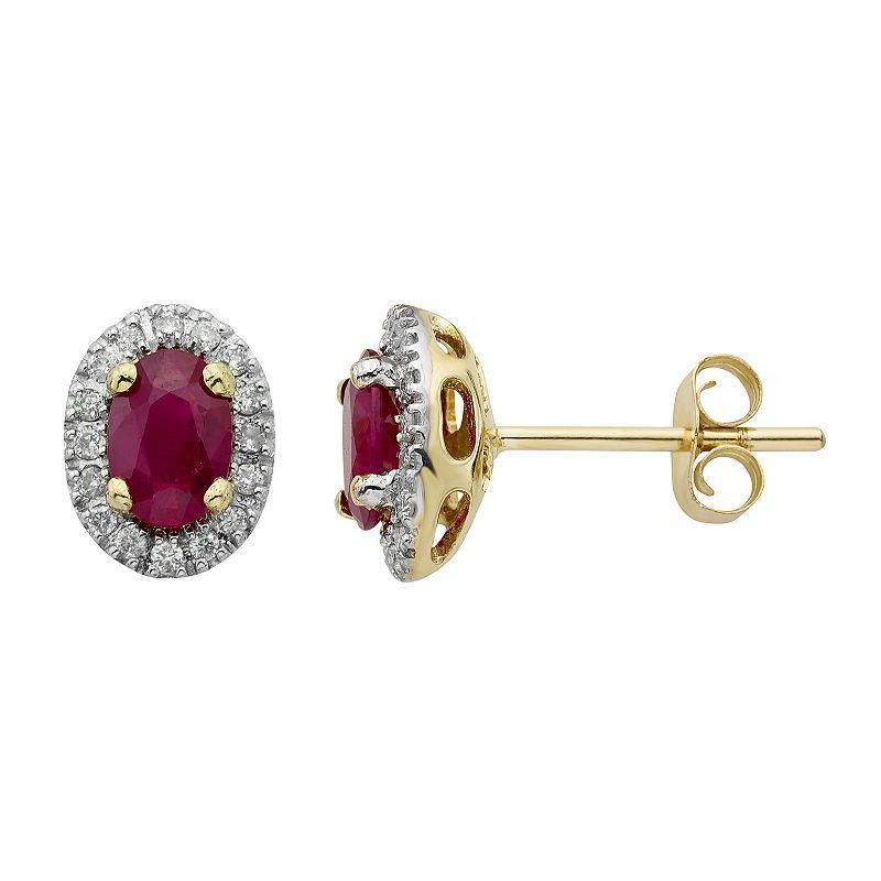 14k Rose Gold 1/6 Carat T.W. IGL Certified Diamond & Ruby Oval Earrings, Women's, Yellow Product Image