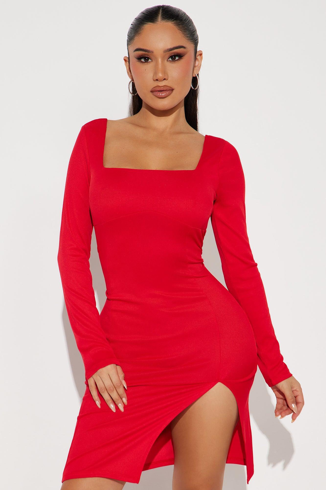 Amelie Ribbed Midi Dress - Red Product Image