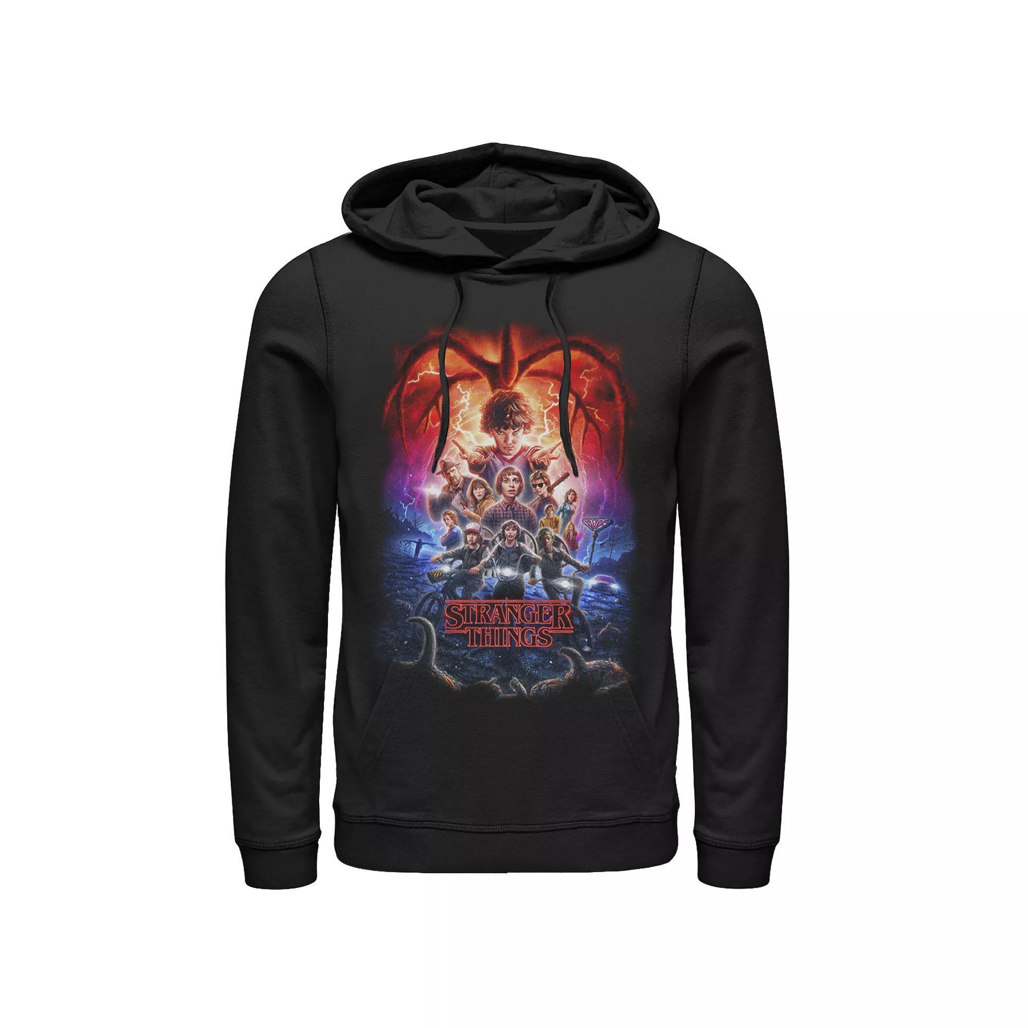 Men's Netflix Stranger Things Group Shot Poster Fade Hoodie, Size: Small, Black Product Image