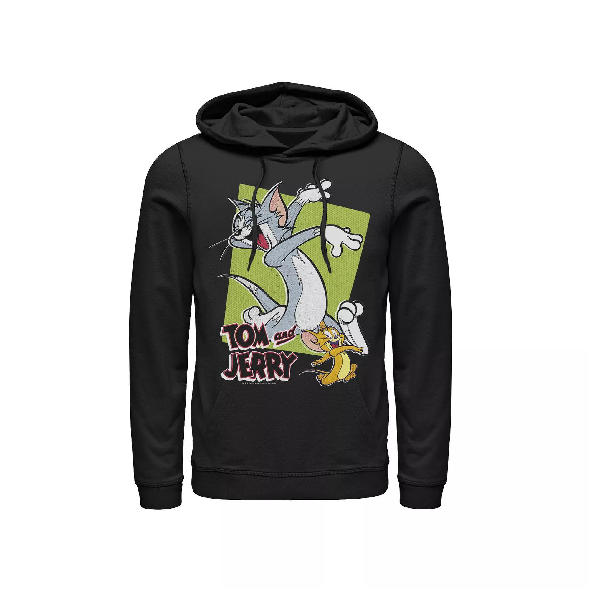 Mens Tom And Jerry Retro Style Green Box Portrait Hoodie, Men's, Size: Large, Black Product Image