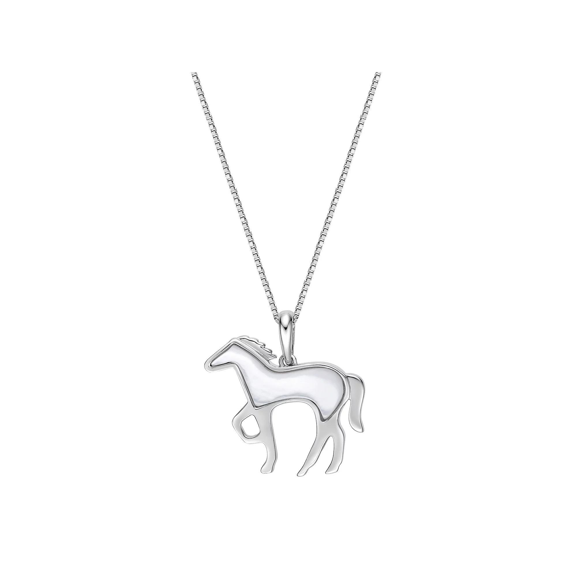 Gemminded Sterling Silver Mother-of-Pearl Horse Pendant Necklace, Women's, Size: 18" Product Image