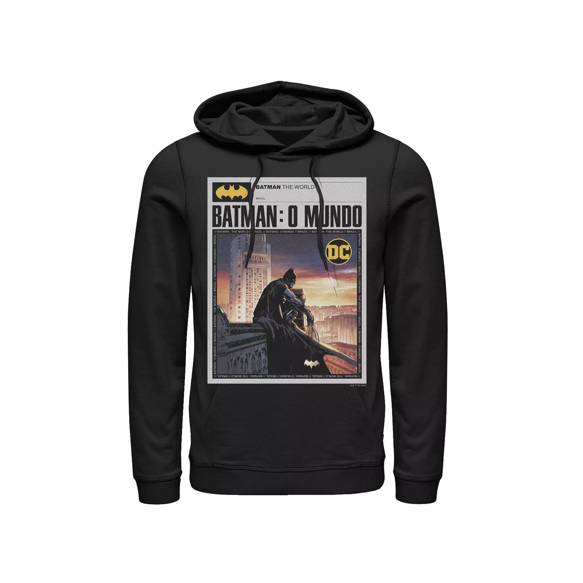 Men's Batman: The World Mexico News Poster Hoodie, Boy's, Size: XL, Black Product Image