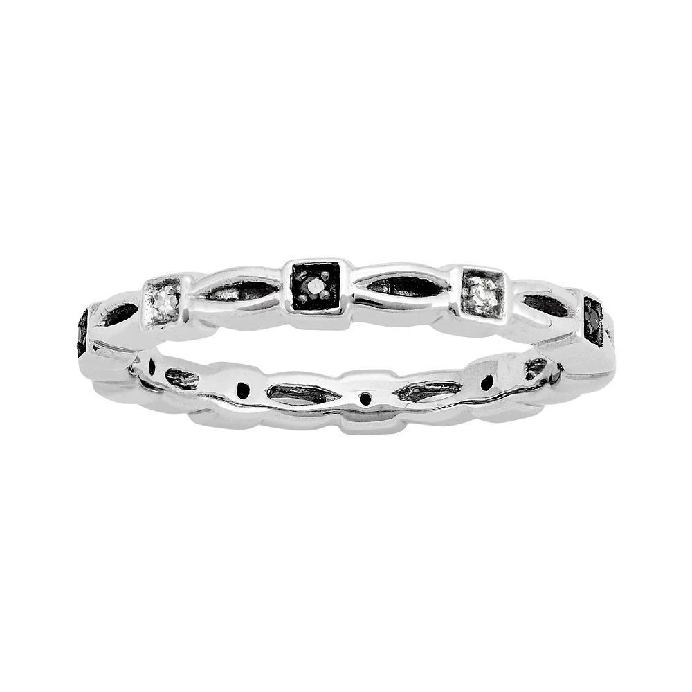 Stacks & Stones Sterling Silver Black & White Diamond Accent Stack Ring, Women's, Size: 9 Product Image