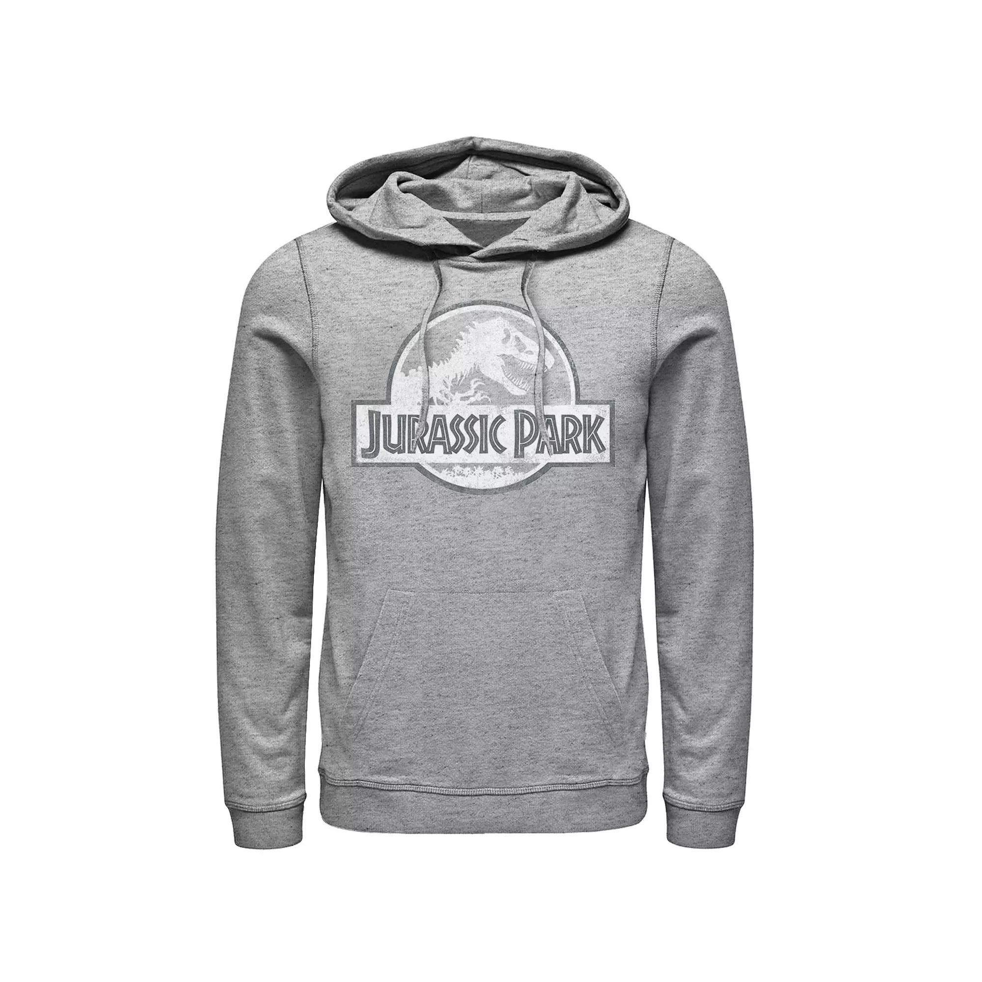 Men's Jurassic Park White Distressed Circle Logo Pullover Hoodie, Size: Small, Blue Product Image