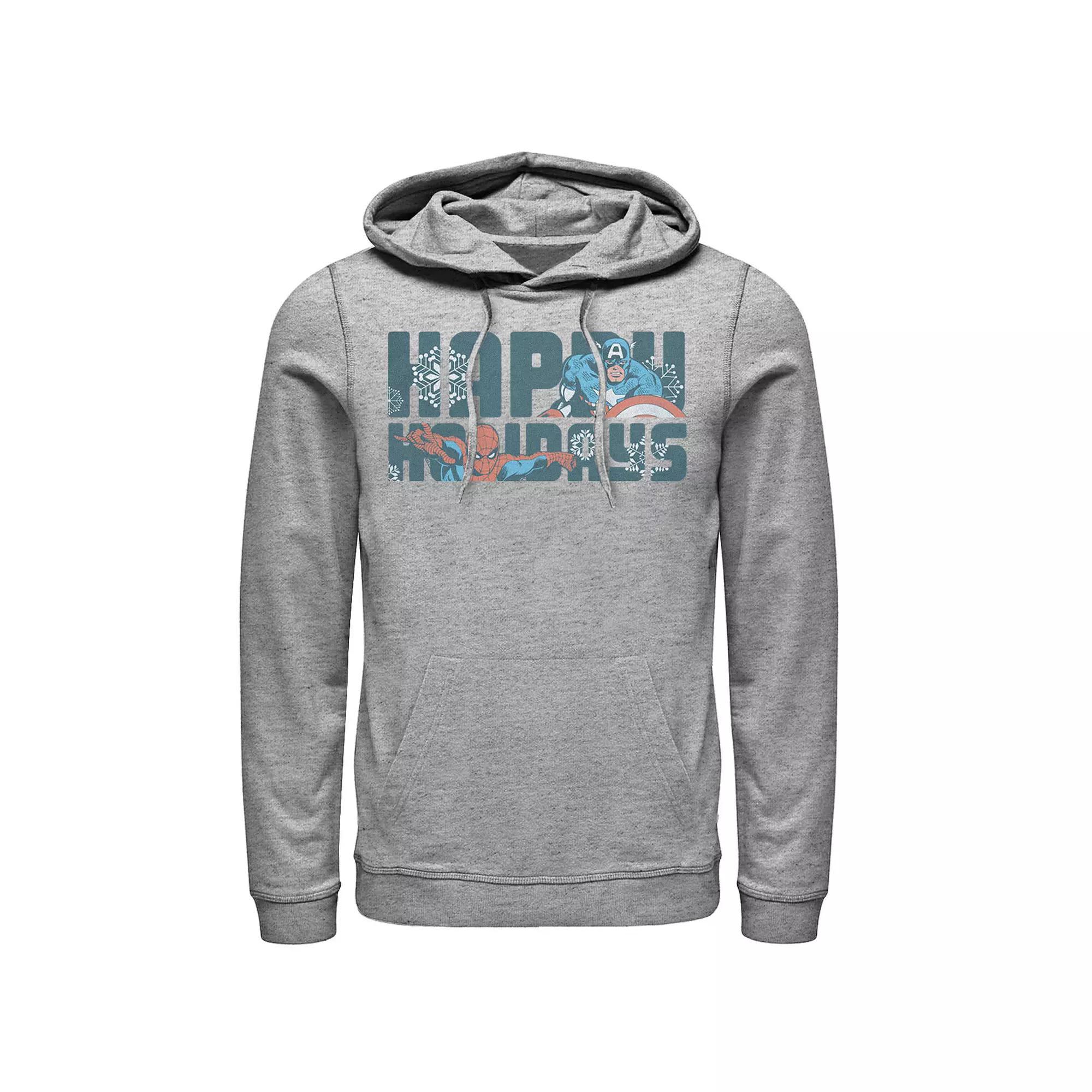 Mens Marvel Happy Holiday Heroes Seasonal Hoodie Athletic Grey Product Image
