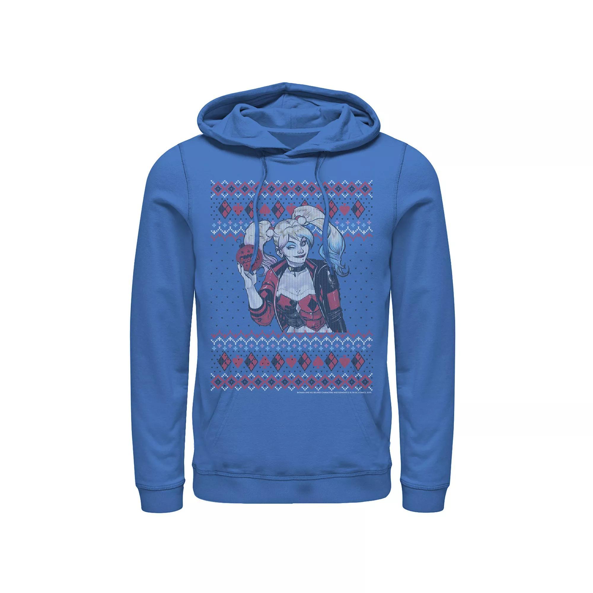 Men's Batman Harley Quinn Ornament Knit Style Hoodie, Size: XL, Royal Product Image