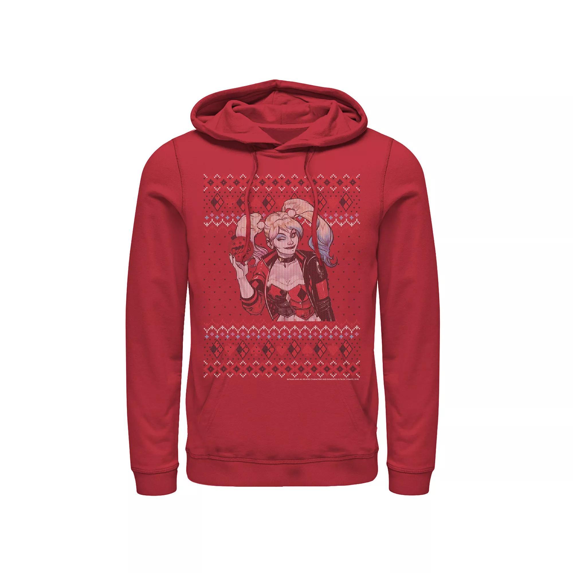Men's Batman Harley Quinn Ornament Knit Style Hoodie, Size: XL, Royal Product Image