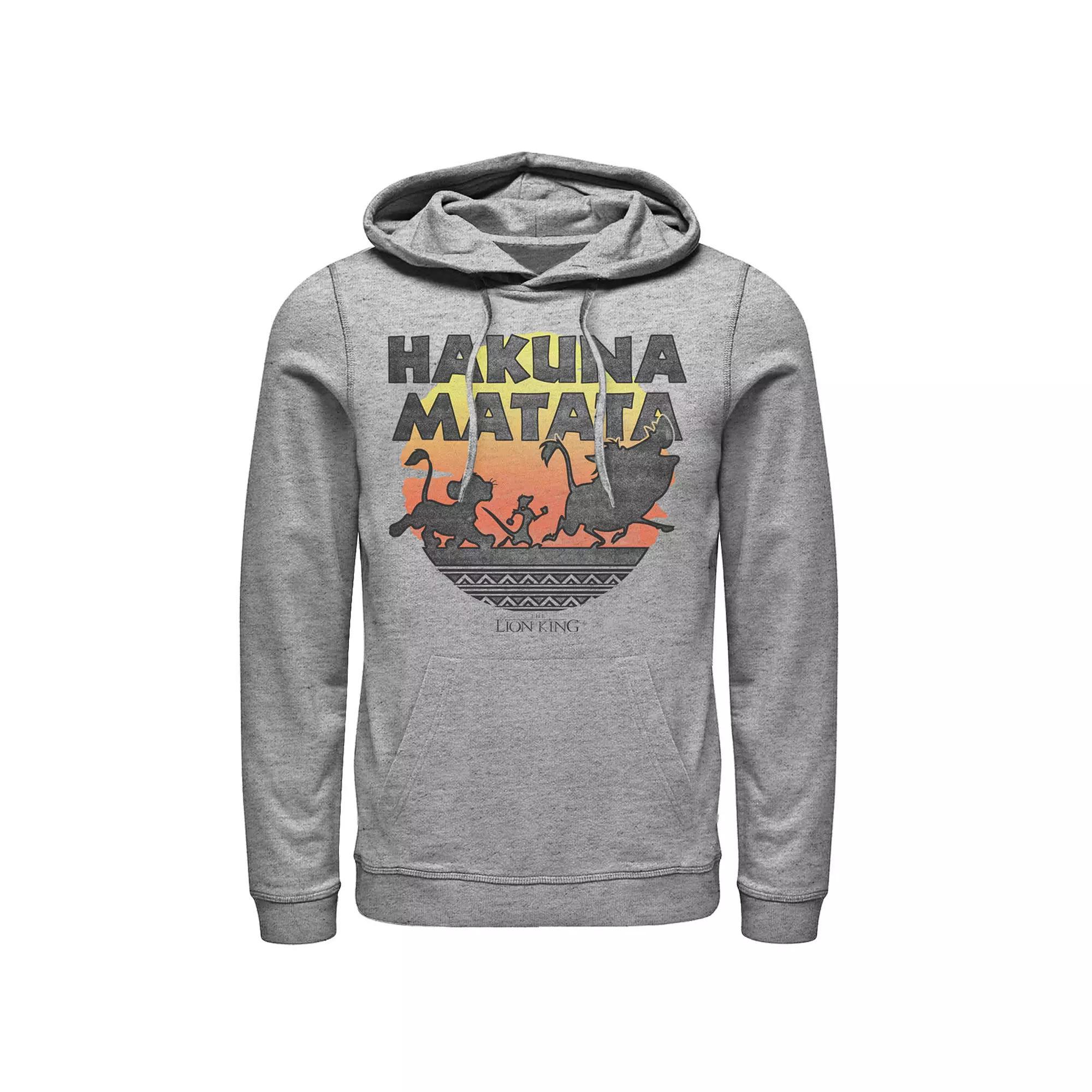 Disney's The Lion King Men's Hakuna Matata Sunset Silhouette Poster Hoodie, Size: Small, Athletic Grey Product Image