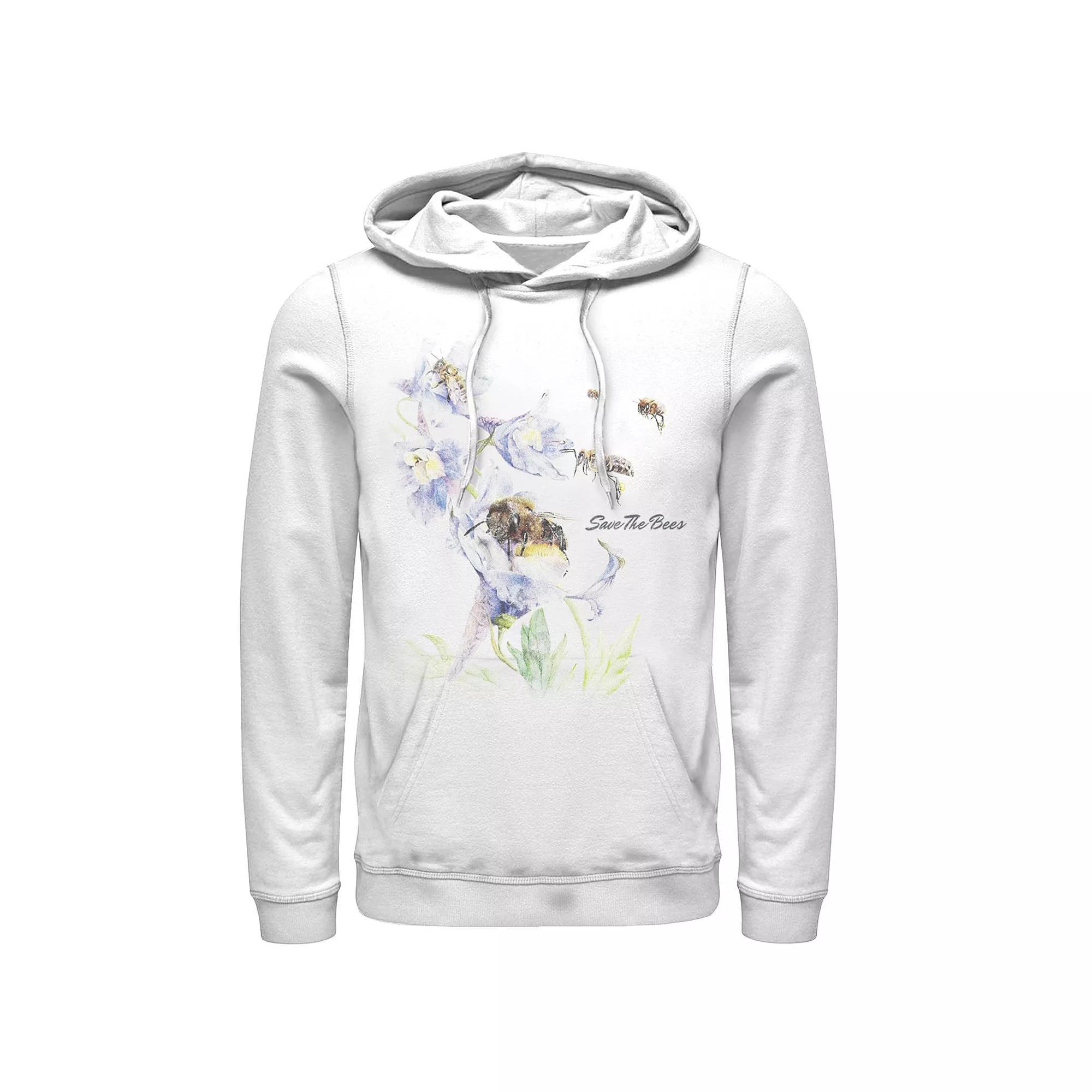 Men's Earth Day Save The Bees Floral Hoodie, Size: Small, White Product Image