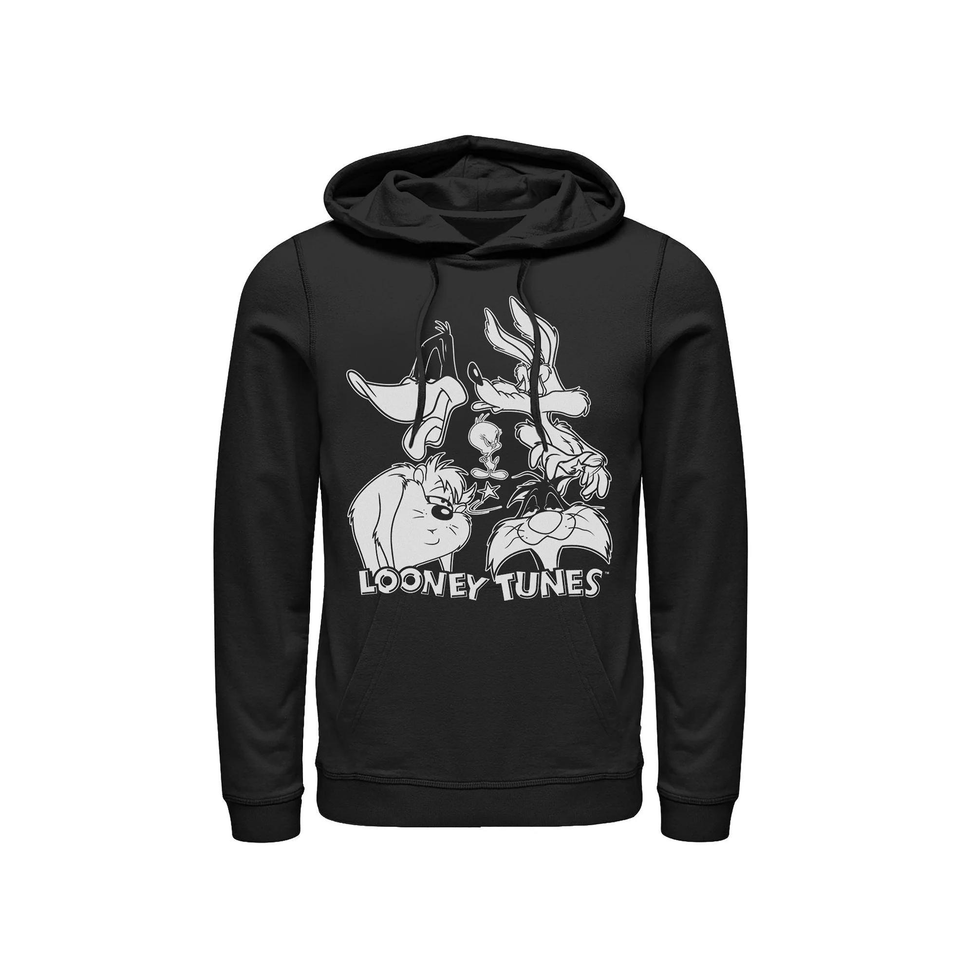 Men's Looney Tunes Characters Faces Black And White Hoodie, Size: XL Product Image