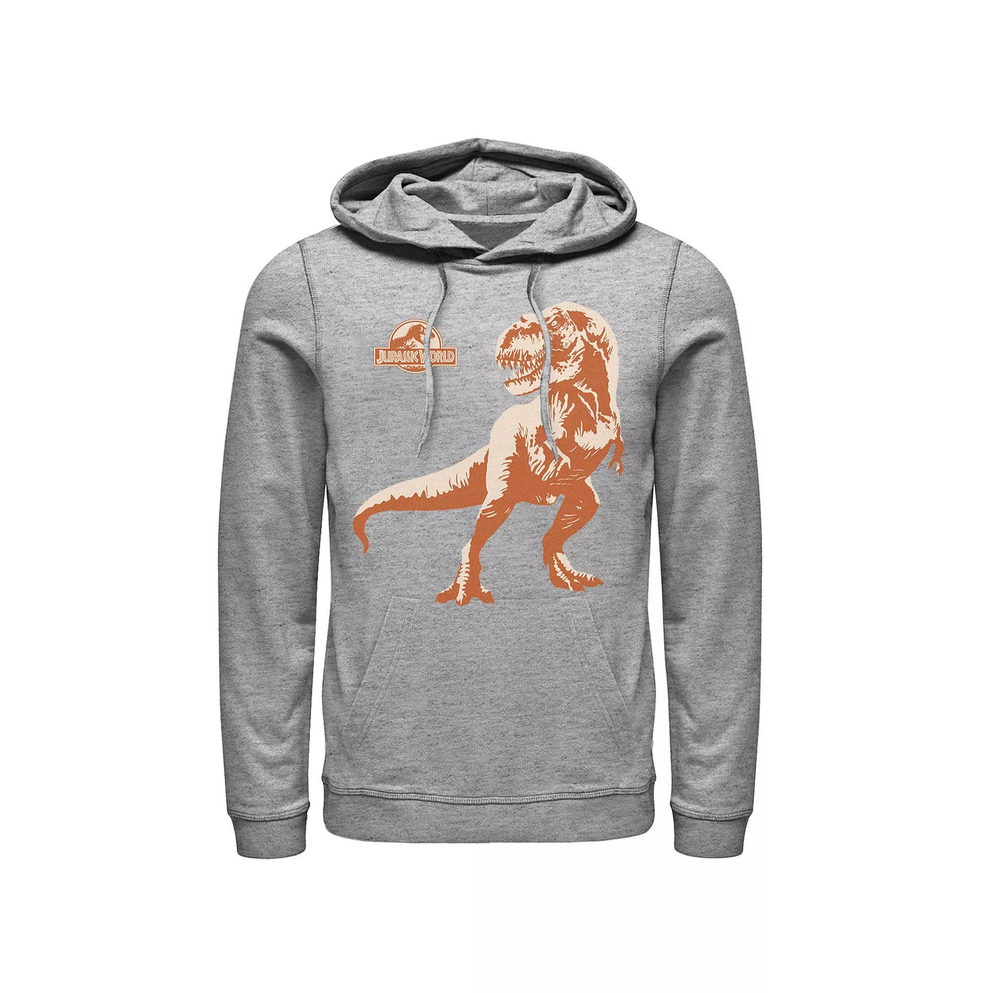 Mens Jurassic Park Orange Hue T-Rex Portrait Logo Hoodie Athletic Grey Product Image