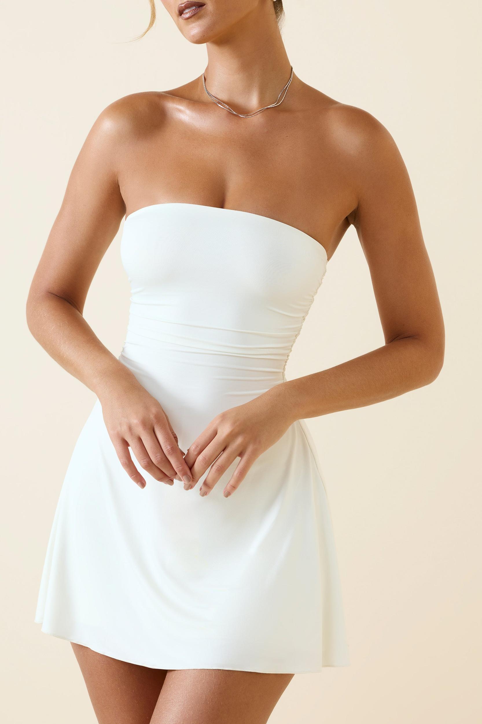 Bandeau Ruched A-Line Mini Dress in Vanilla Product Image