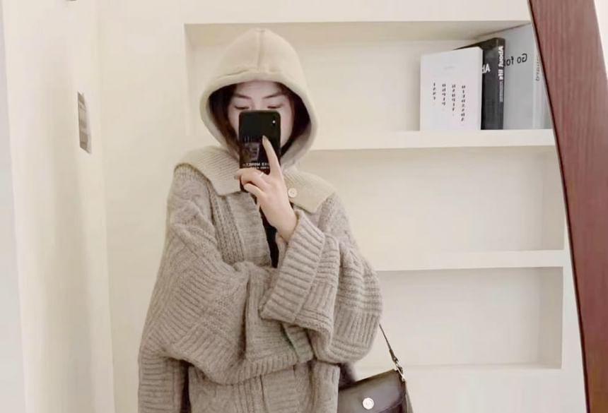 Plain Cable Knit Open Front Cardigan Product Image