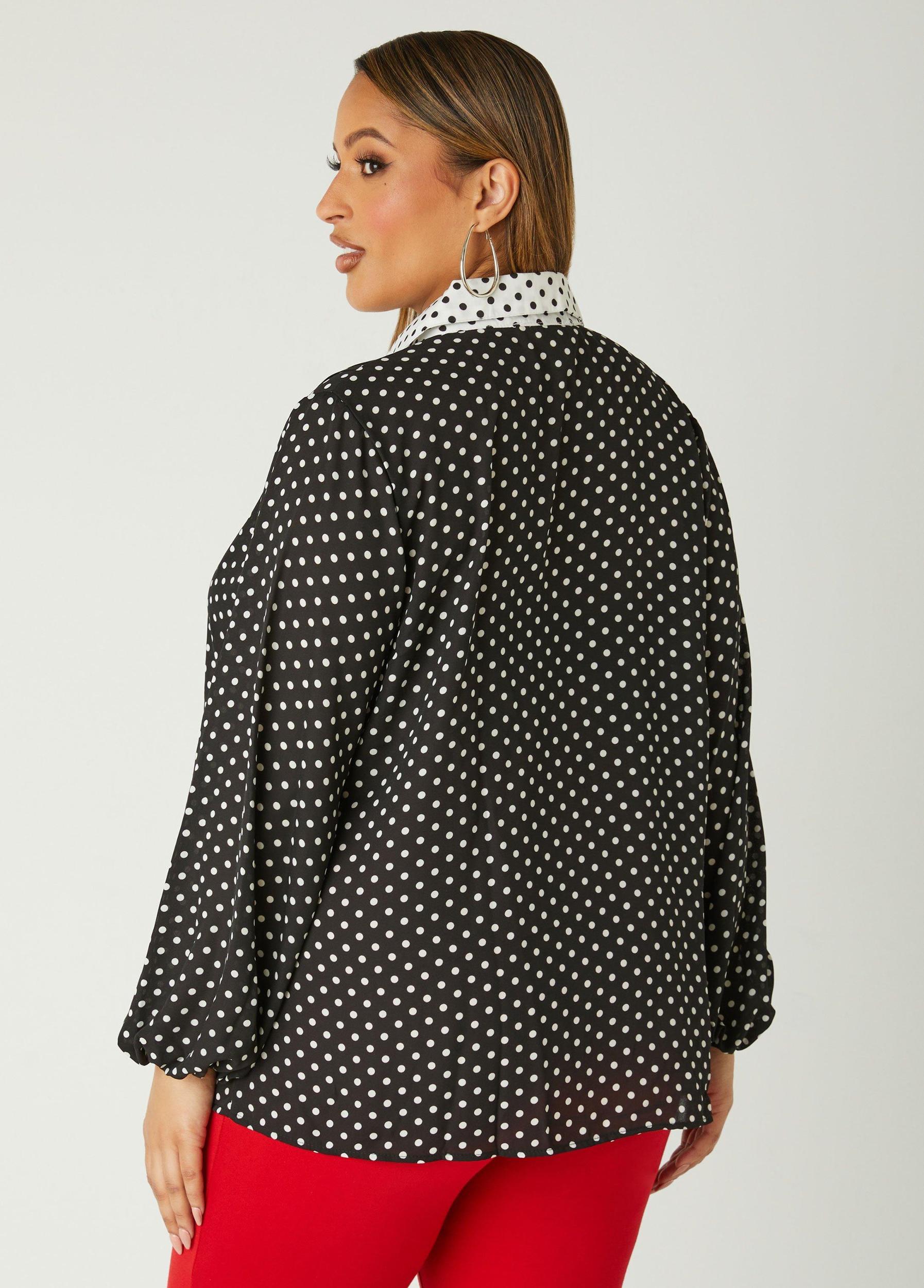 Plus Size Two Tone Polka Dot Shirt Ashley Stewart Product Image