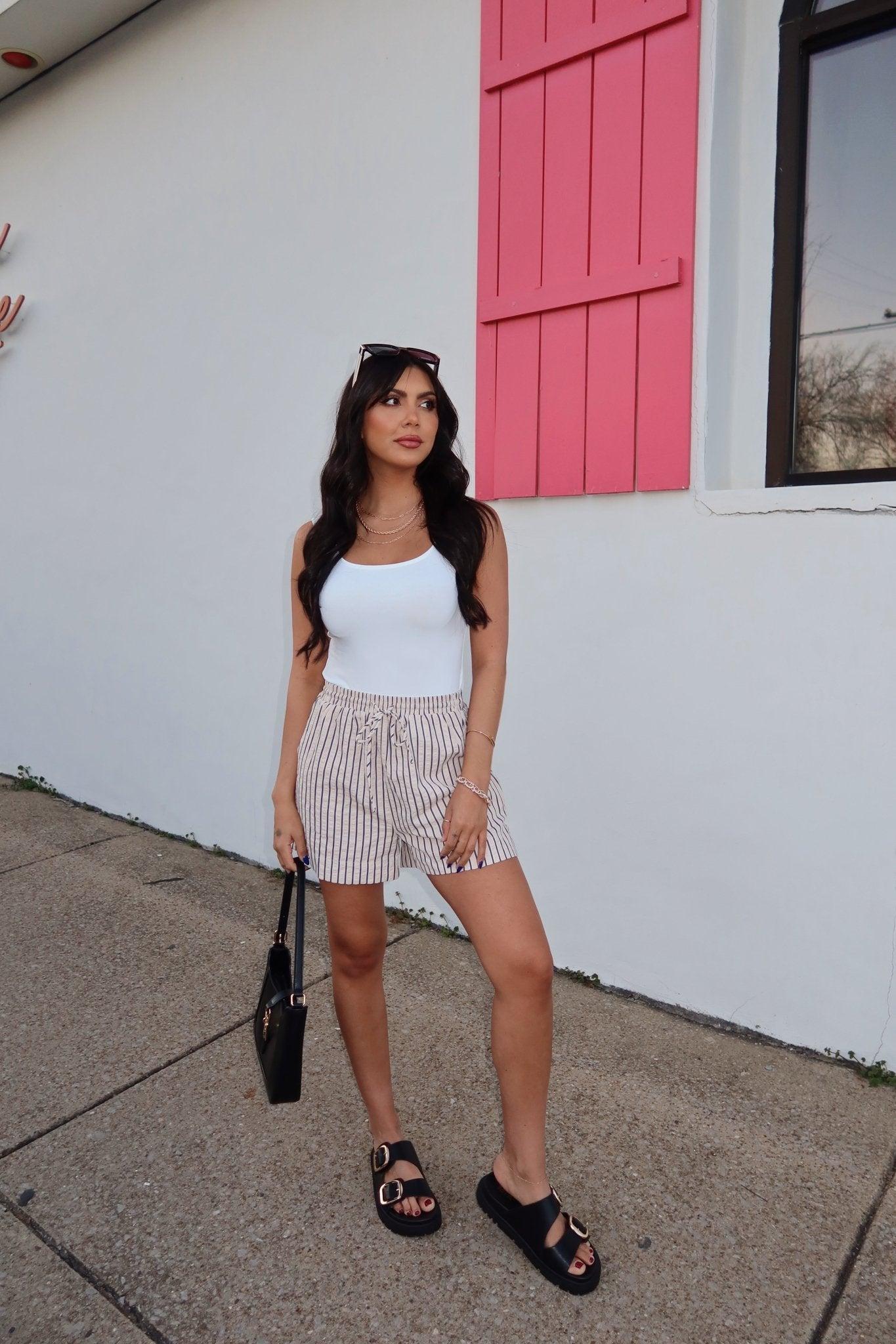 Layla High Waisted Pinstripe Shorts Product Image