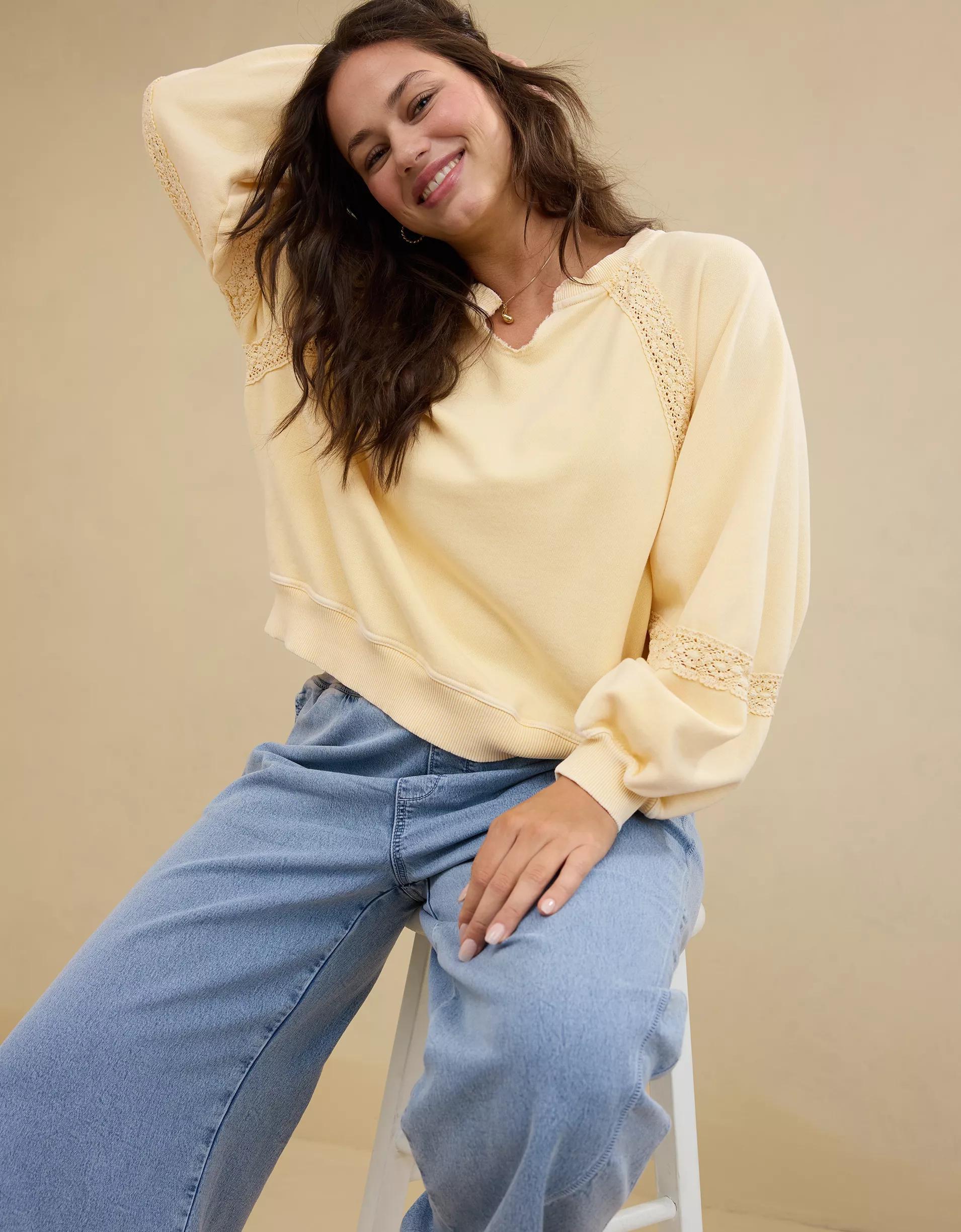 Aerie Hey Crochet Sweatshirt Product Image
