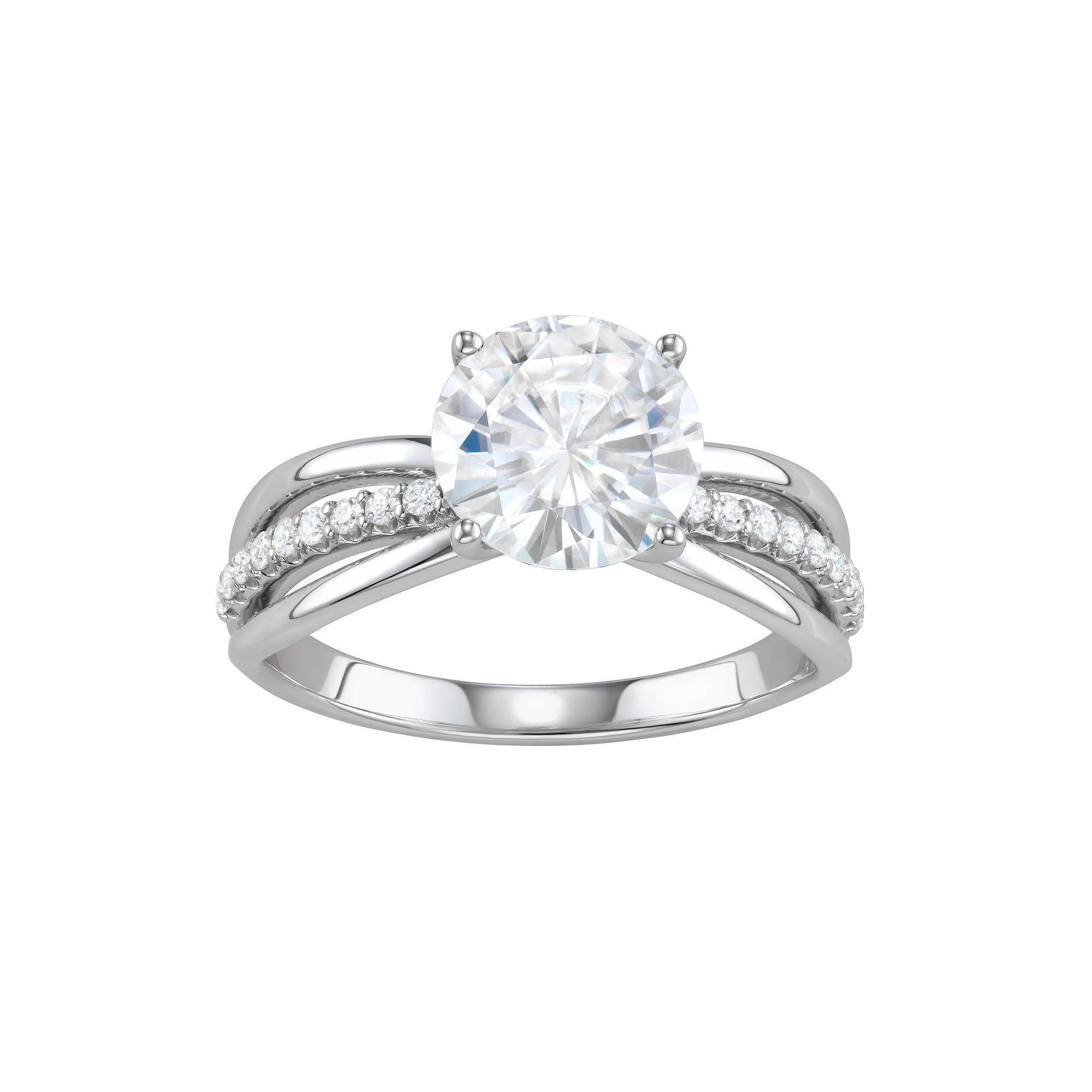 Charles & Colvard 14k White Gold 2 9/10 Carat T.W. Lab-Created Moissanite Split Shank Engagement Ring, Womens Product Image