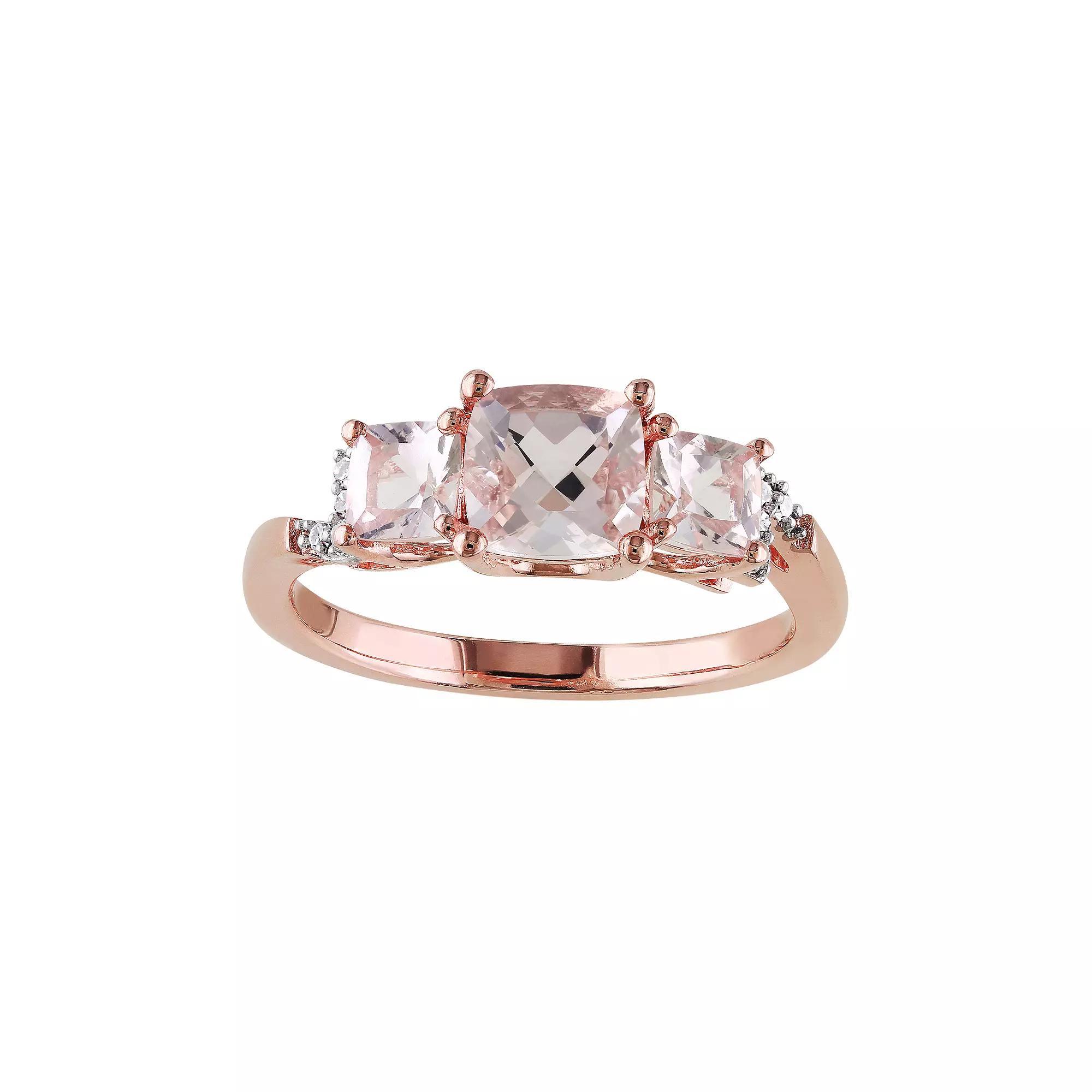 Stella Grace Sterling Silver Morganite & Diamond Accent 3-Stone Ring, Women's, Size: 8, Pink Product Image