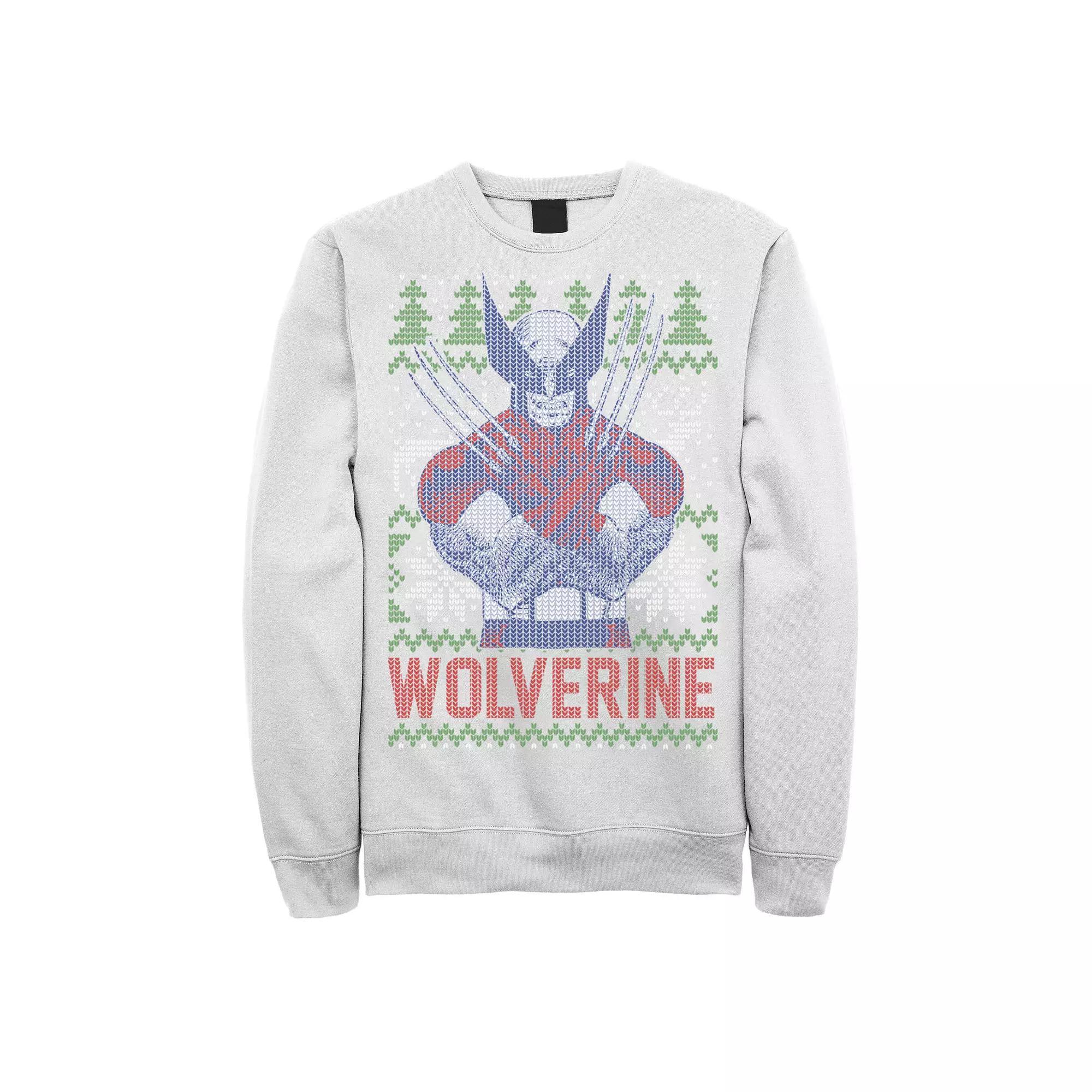 Mens Marvel X-Men Wolverine Christmas Tree Ugly Sweatshirt Product Image