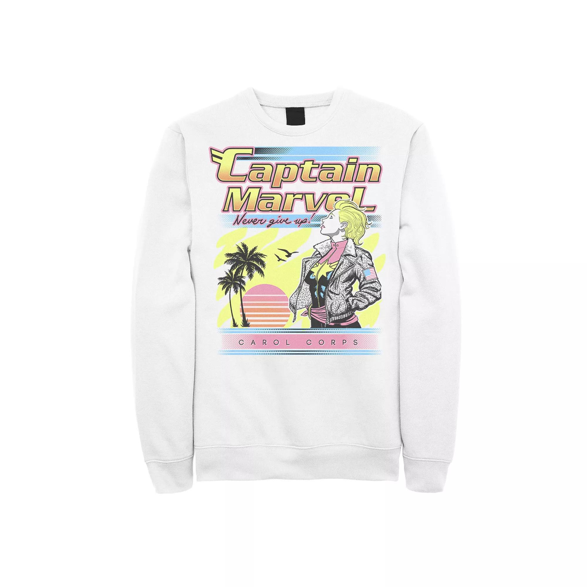 Men's Marvel Captain Marvel Never Give Up Carol Corps Retro Poster Graphic Fleece Pullover, Size: 3XL, White Product Image