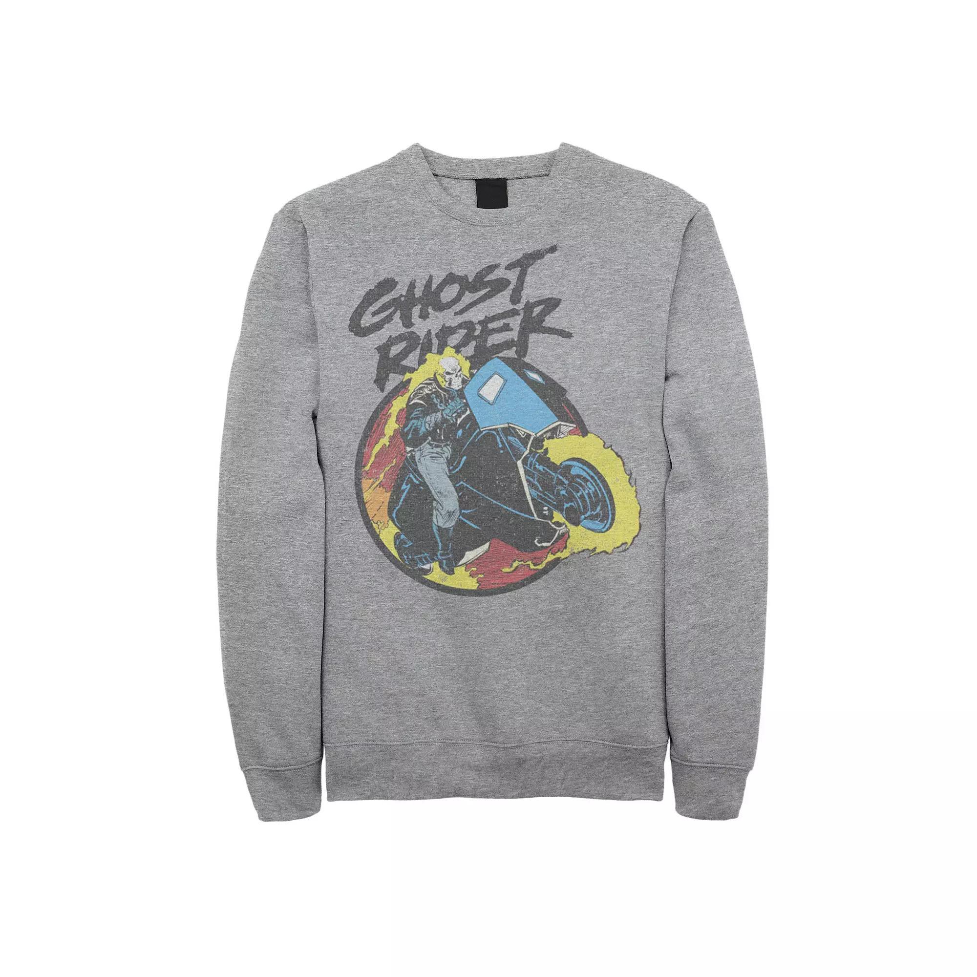 Men's Marvel Ghost Rider Circle Portrait Action Shot Sweatshirt, Size: Small, Athletic Grey Product Image