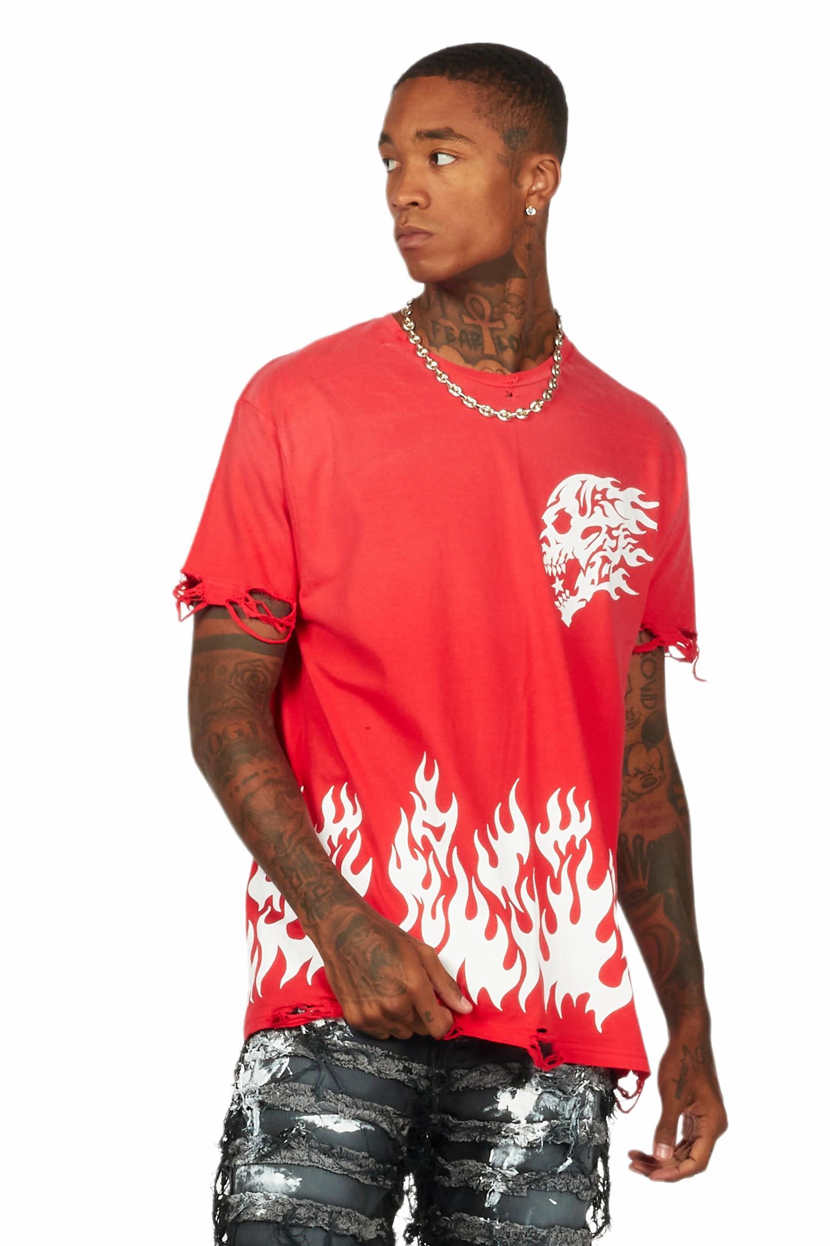 Bubble Red Oversized Graphic T-Shirt Male Product Image