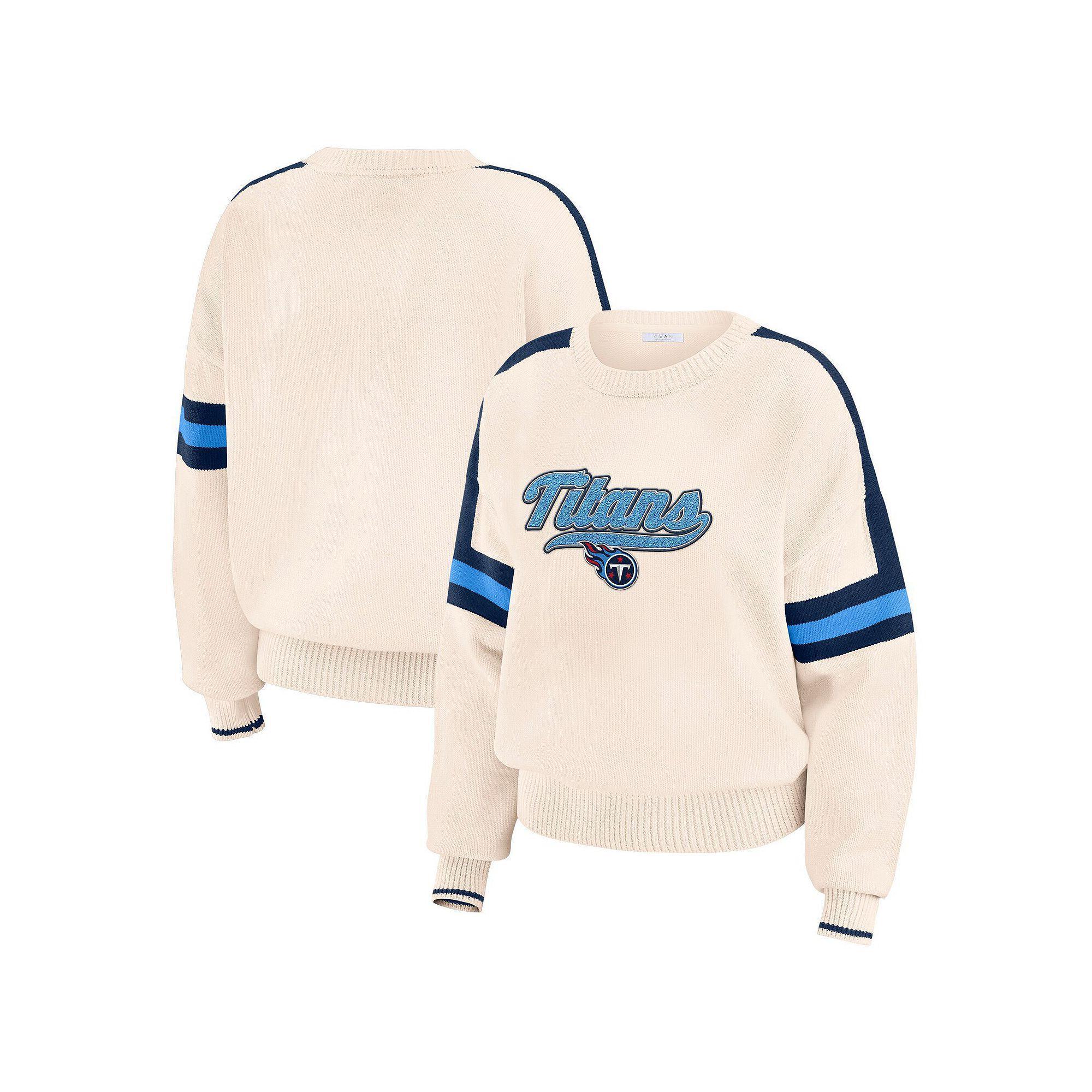 Women's WEAR by Erin Andrews  Cream Tennessee Titans Stripe Pullover Sweater, Size: 2XL, Beige Product Image