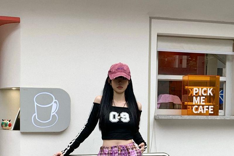 High Rise Plaid Wide Leg Cargo Pants Product Image