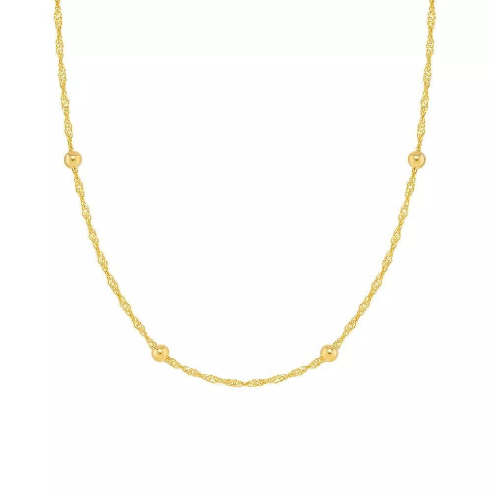 PRIMROSE 24k Gold Over Silver Station Bead Singapore Chain Necklace, Women's, Size: 18", Yellow Gold Tone Product Image