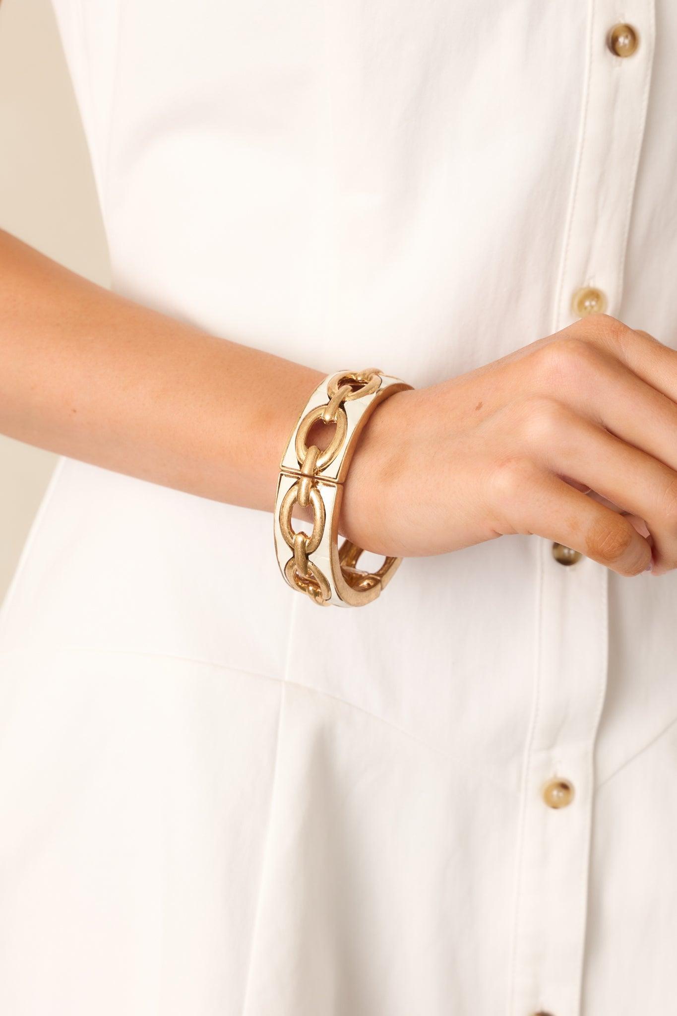 Shifting Stars Gold & Ivory Faux Leather Link Bracelet Product Image