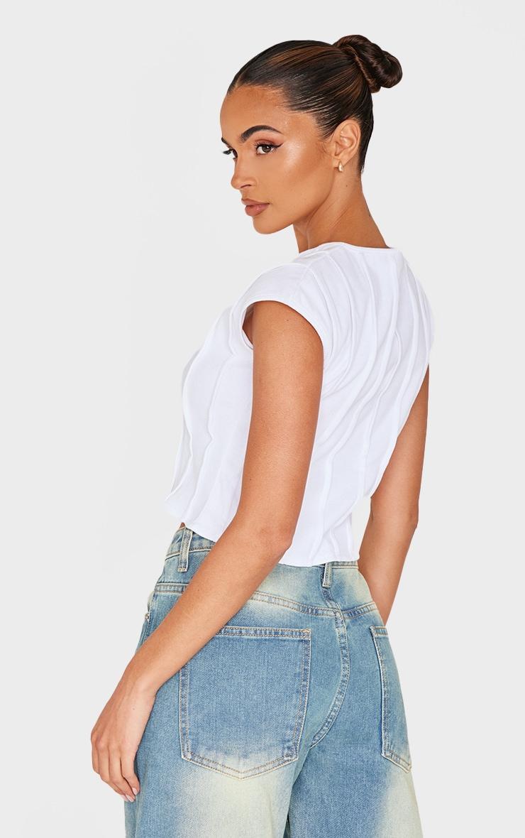 White Ribbed Tie Front Detail Long Top Product Image