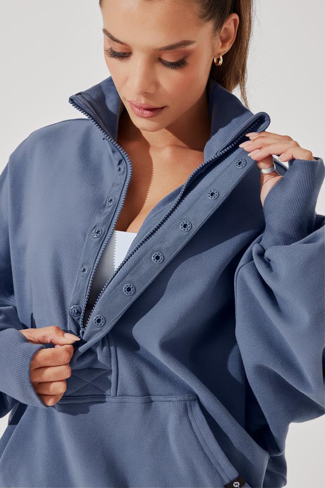 Ooey Gooey Half Zip Sweater - Turquoise Product Image