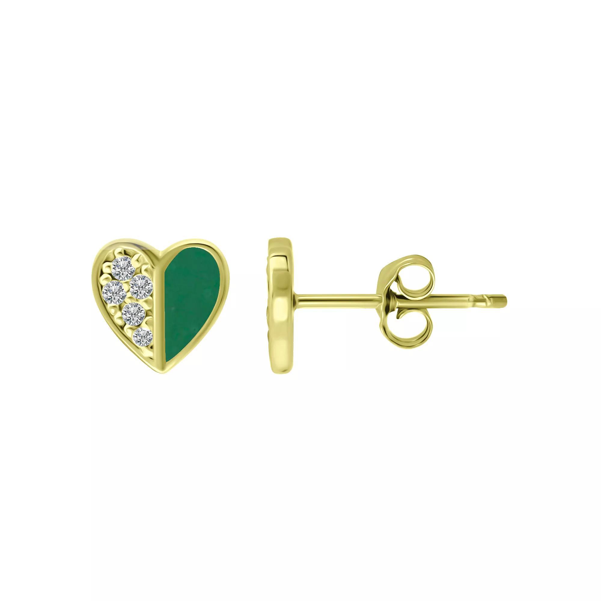 Aleure Precioso Sterling Silver Enamel & Cubic Zirconia Heart Stud Earrings, Women's, Green Product Image