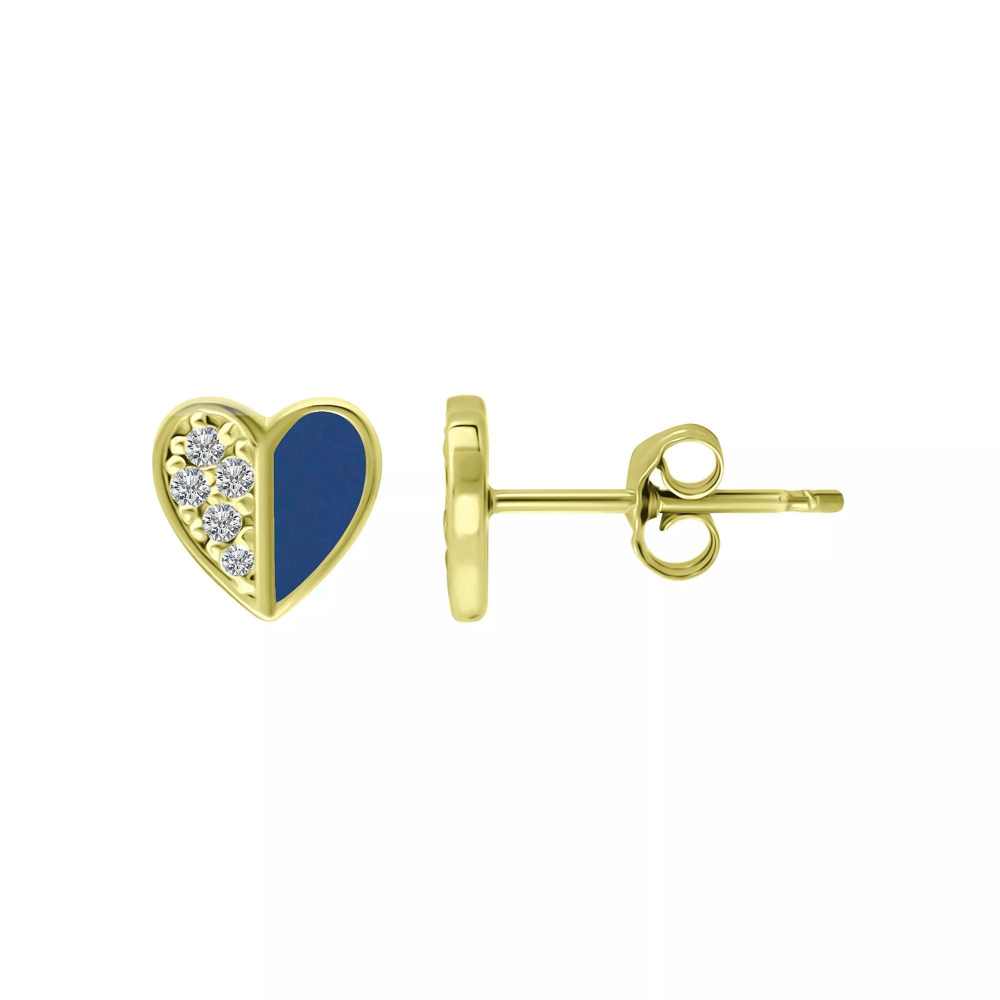 Aleure Precioso Sterling Silver Enamel & Cubic Zirconia Heart Stud Earrings, Women's, Light Blue Product Image