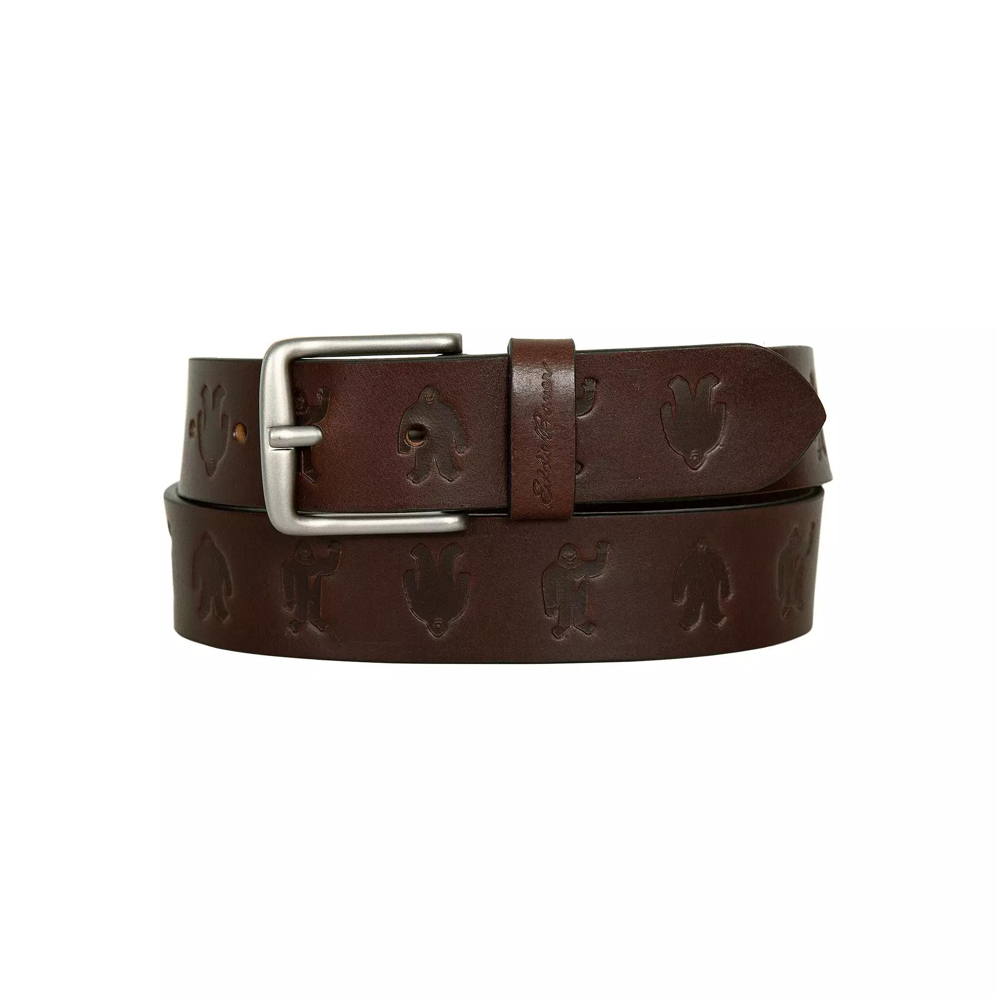 Men's Eddie Bauer 1.45-in. Embossed Sasquatch Harness Leather Belt, Size: Medium, Brown Product Image