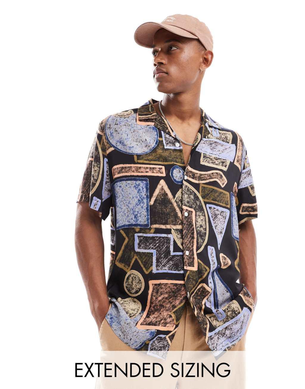ASOS DESIGN relaxed revere shirt in abstract vintage print Product Image