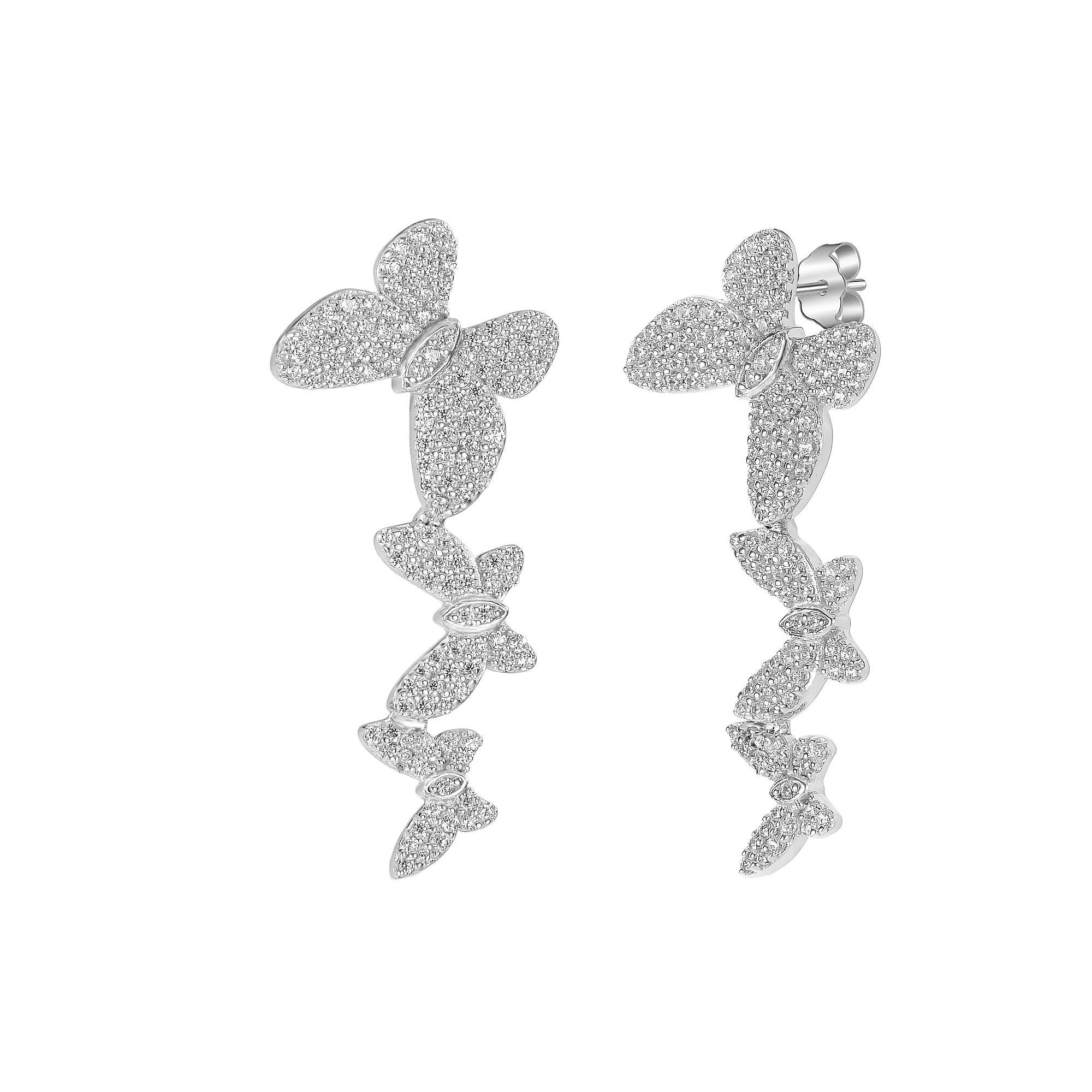 Judy Crowell Sterling Silver Graduated Butterfly CZ Crawler Earrings, Women's Product Image