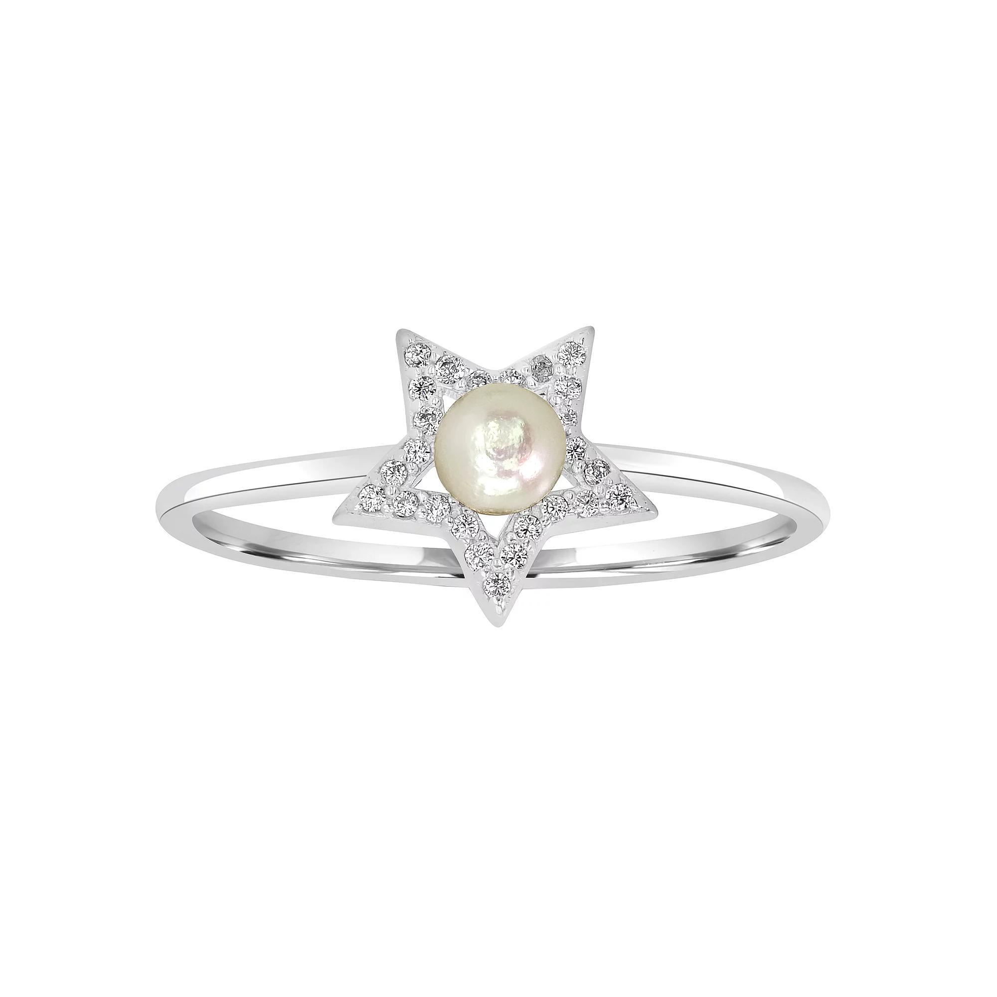 Gemistry Sterling Silver Freshwater Cultured Pearl & Cubic Zirconia Star Ring, Women's, Size: 8 Product Image