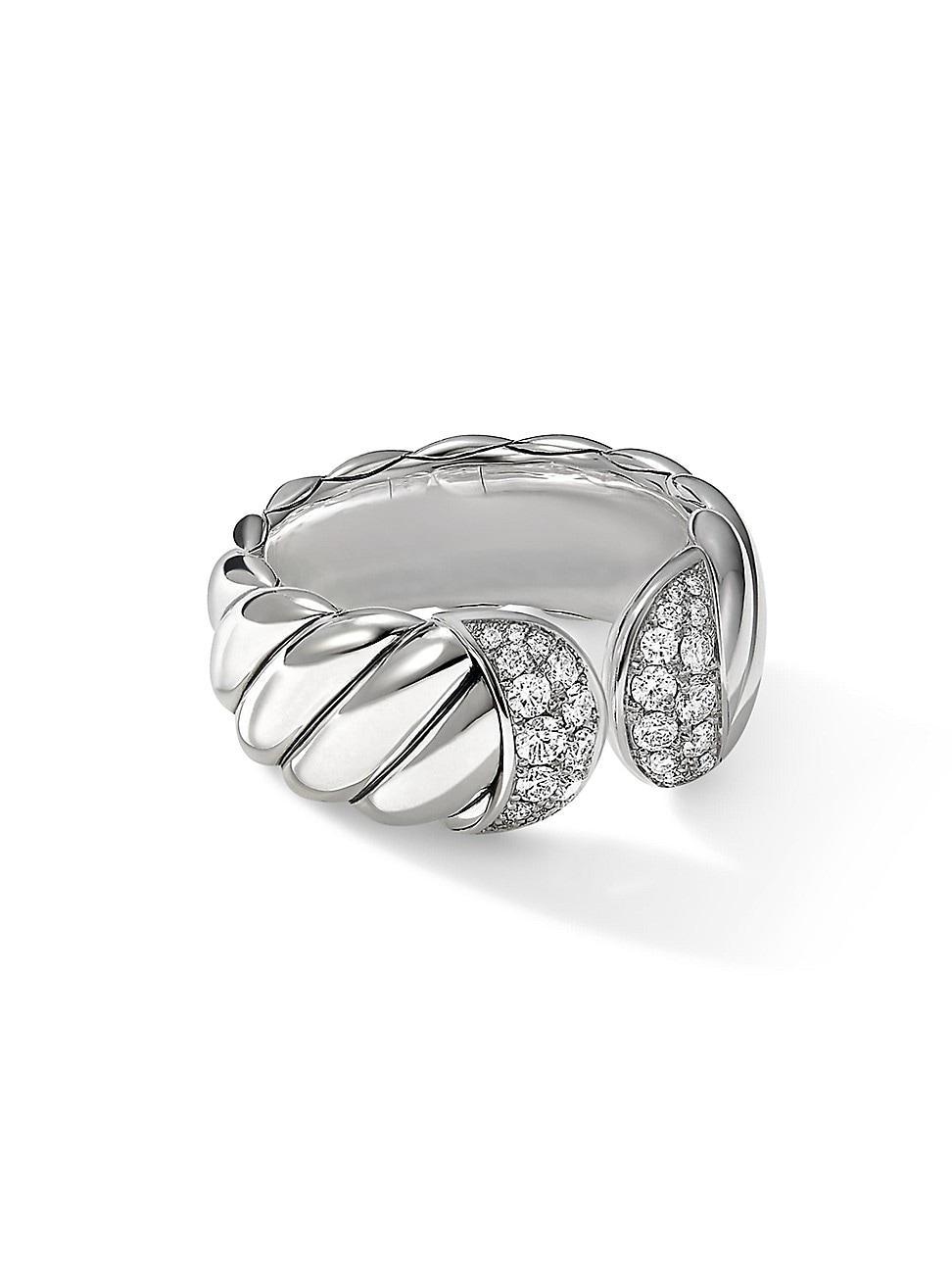 David Yurman Sterling Silver Sculpted Cable Ring with Pave Diamonds Product Image