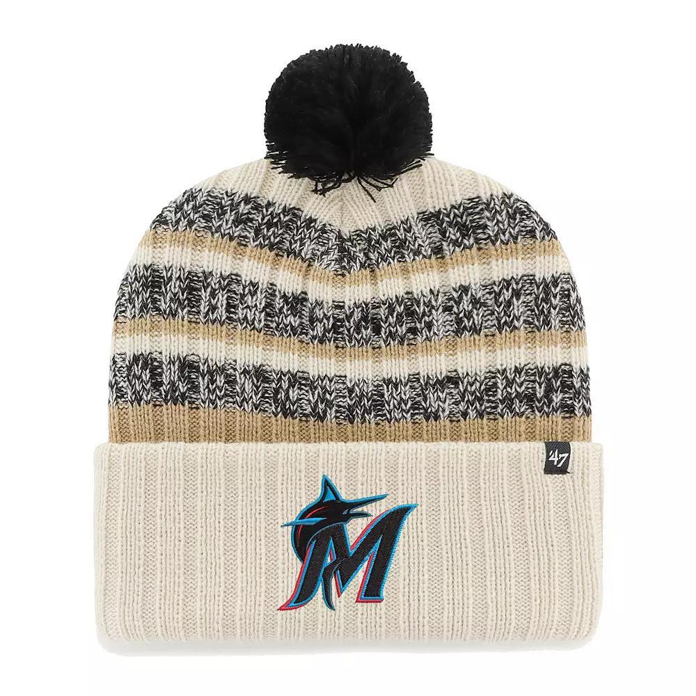 Men's '47 Natural Miami Marlins Tavern Cuffed Knit Hat with Pom, Beige Product Image