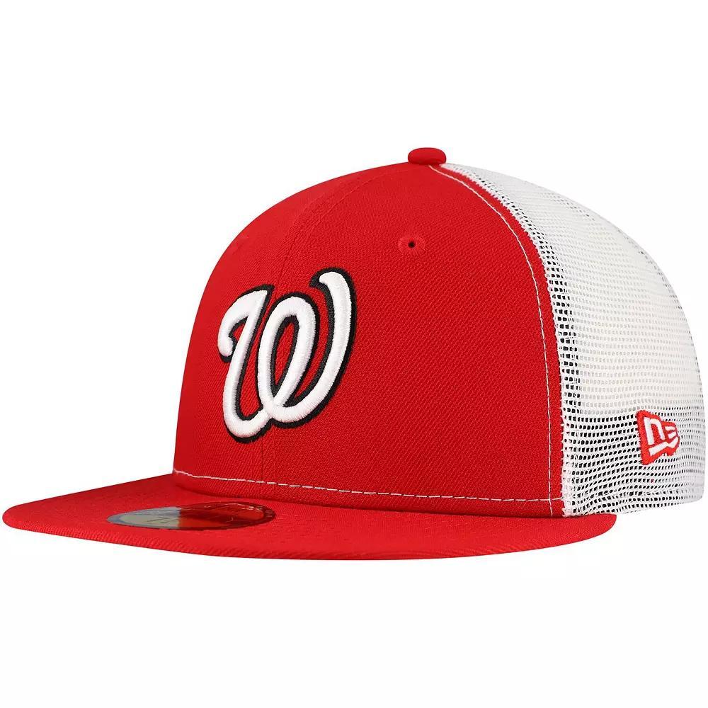 Men's New Era Red Washington Nationals Team Color 59FIFTY Trucker Fitted Hat, Size: 7 5/8 Product Image