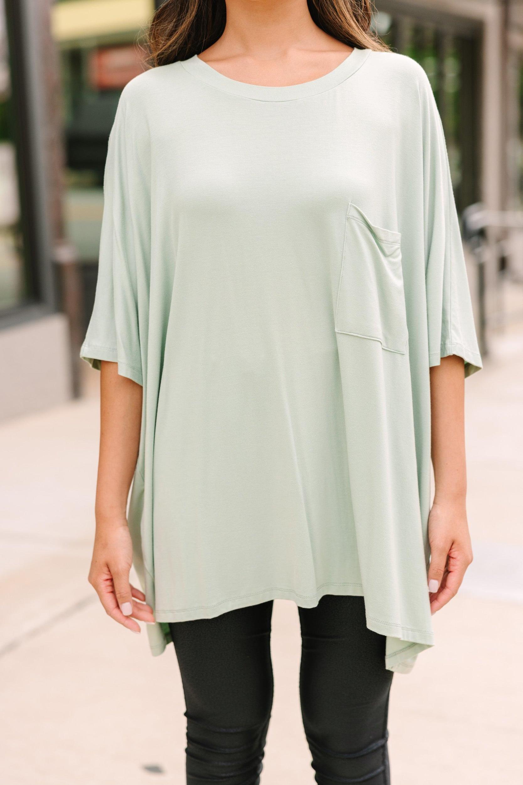 On Your Time Light Sage Green Oversized Top Female Product Image
