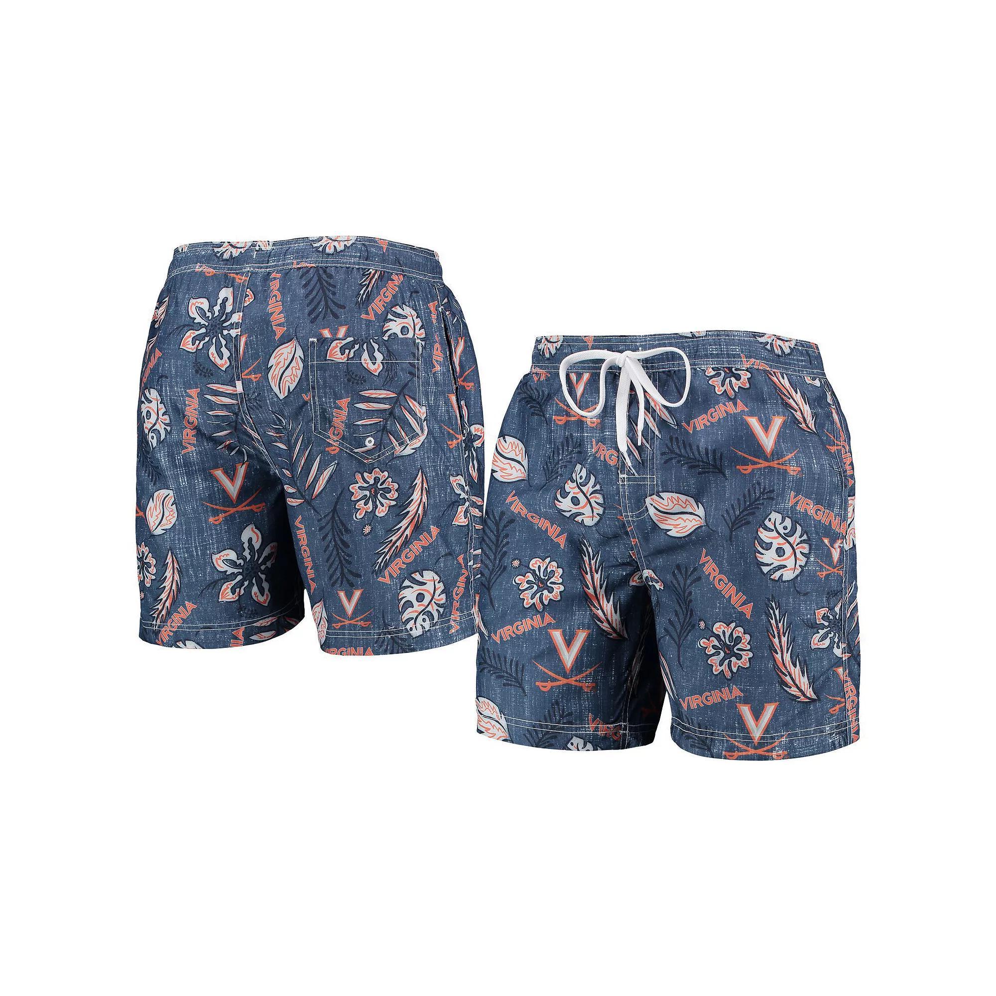 Mens Wes & Willy Virginia Cavaliers Vintage Floral Swim Trunks Blue Product Image