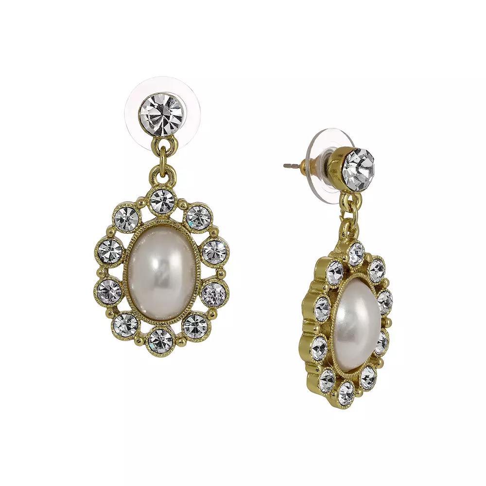 1928 Gold Tone and Faux Pearl Oval Drop Earrings, Womens, White Product Image
