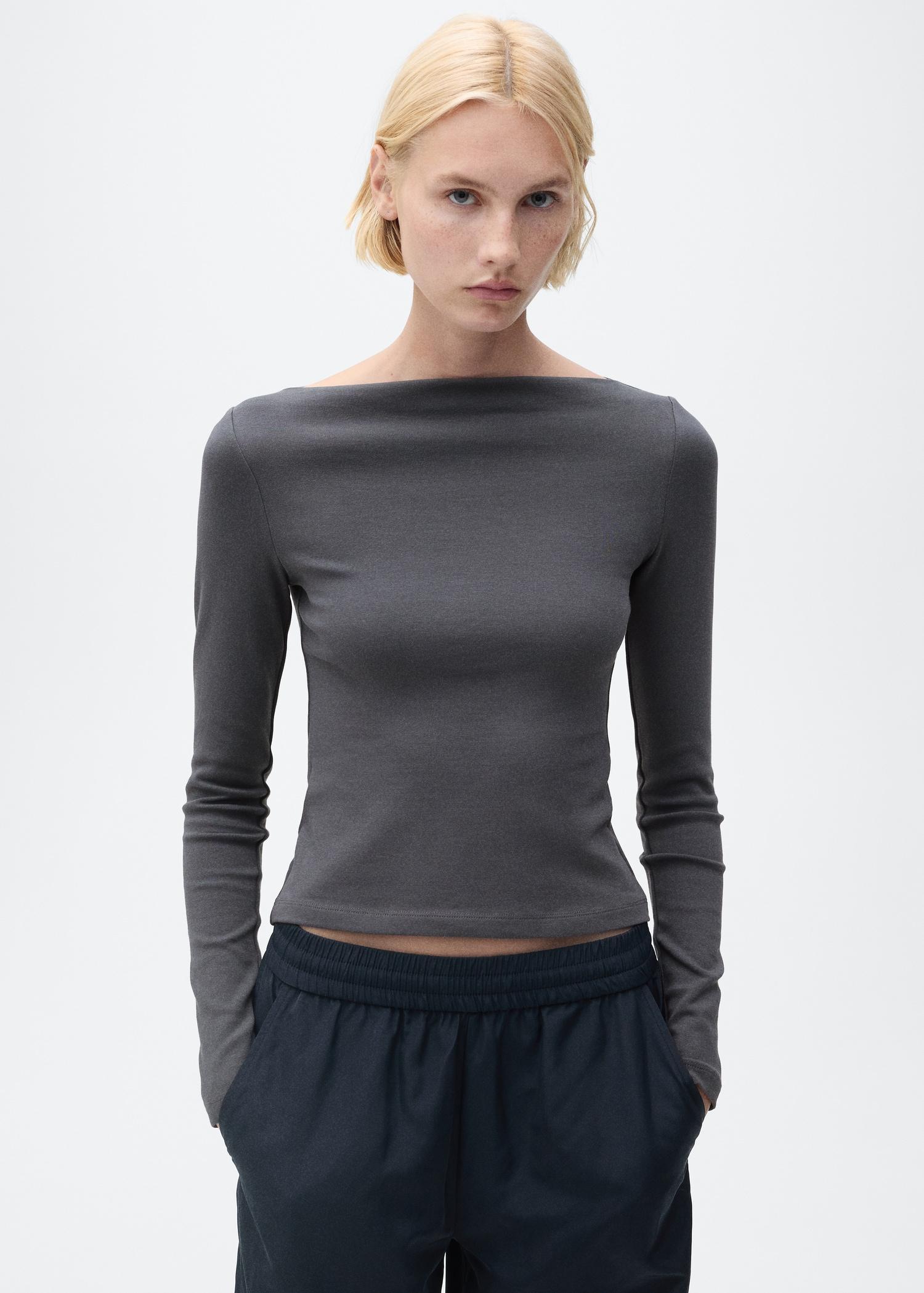 Cotton boat neck t-shirt - Women | MANGO USA Product Image