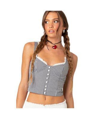Womens Gingham lace up bustier corset top Product Image