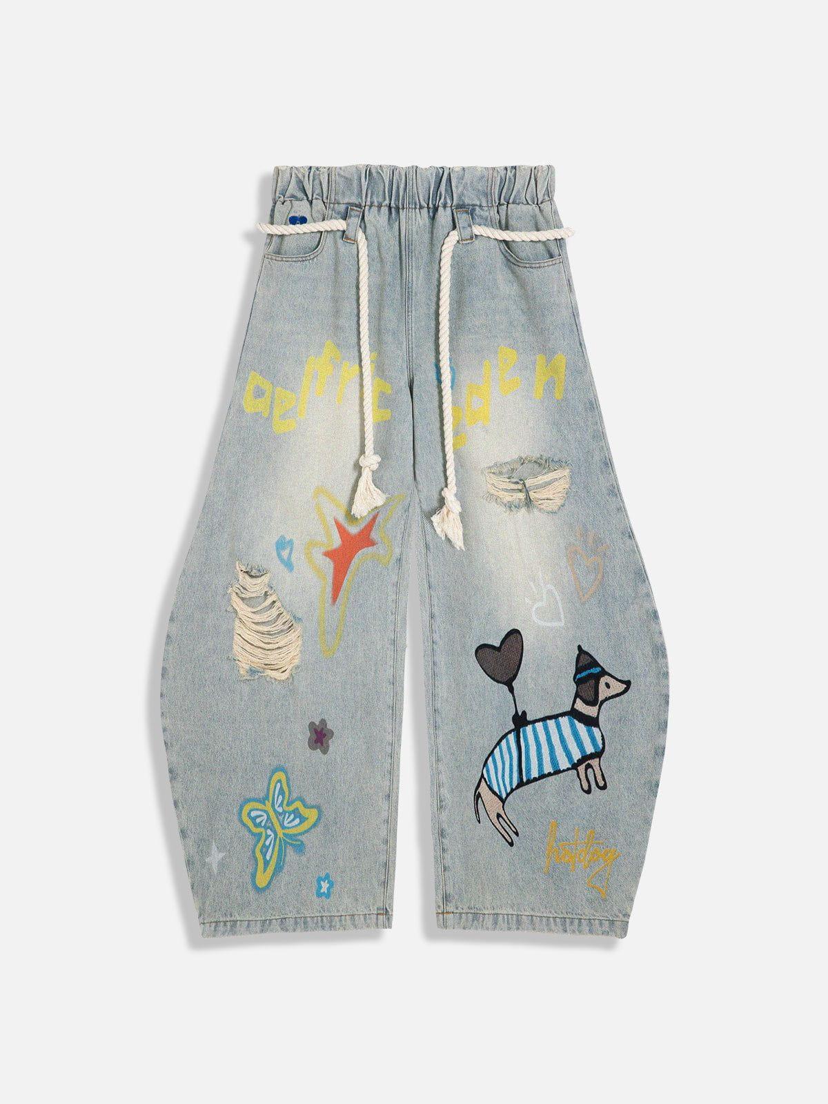 Aelfric Eden Cartoon Print Super Baggy Barrel Jeans Product Image