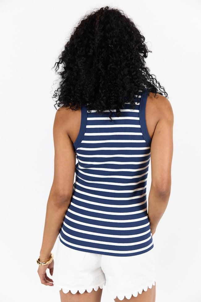 Simple Navy Ribbed Knit Stripe Tank SALE Product Image