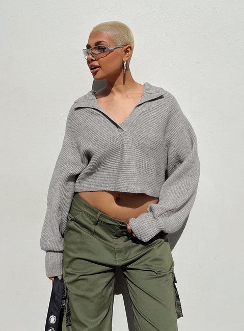 Tiara Cropped Sweater Grey Product Image